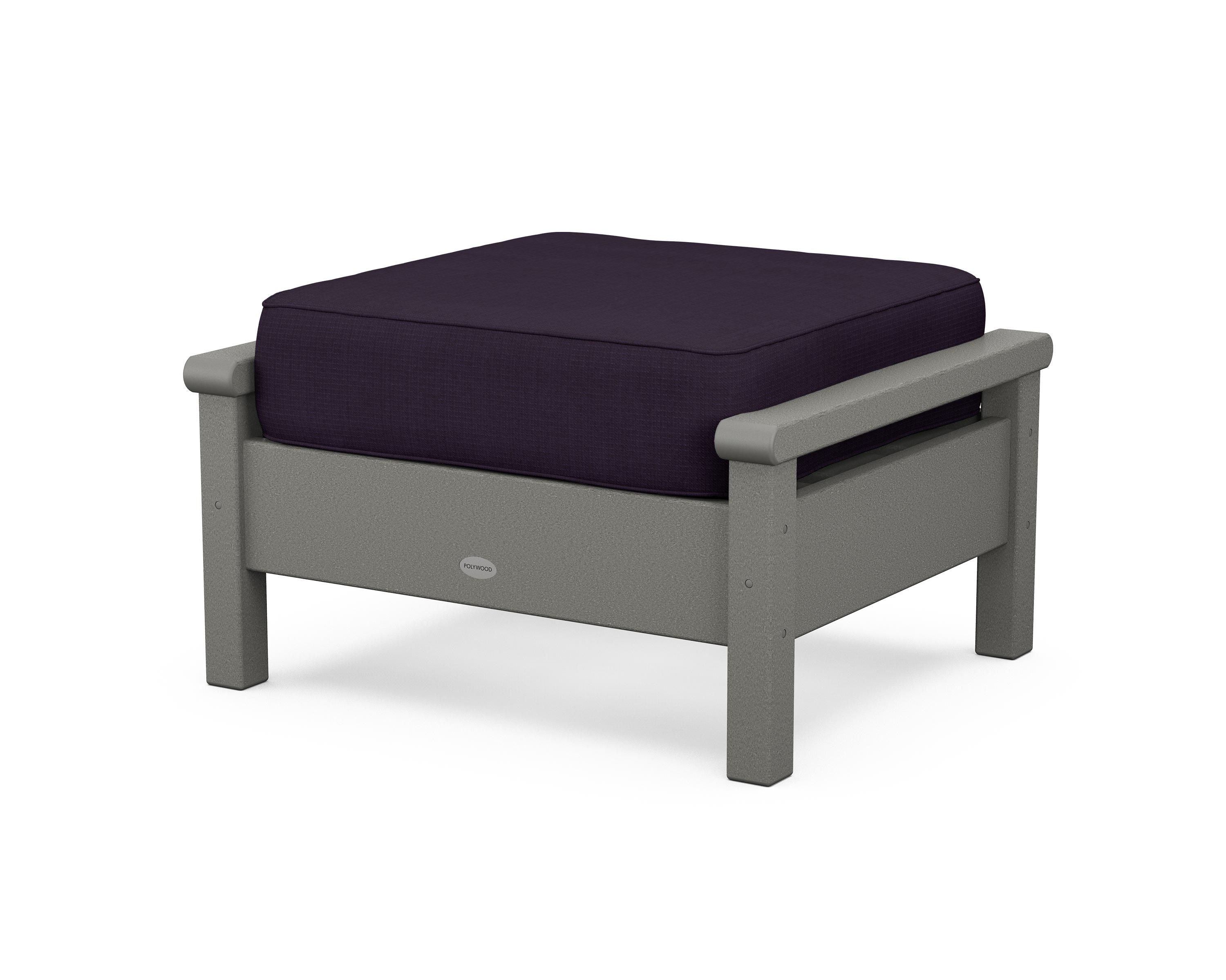 POLYWOOD® Harbour Deep Seating Ottoman in Slate Grey / Navy Linen