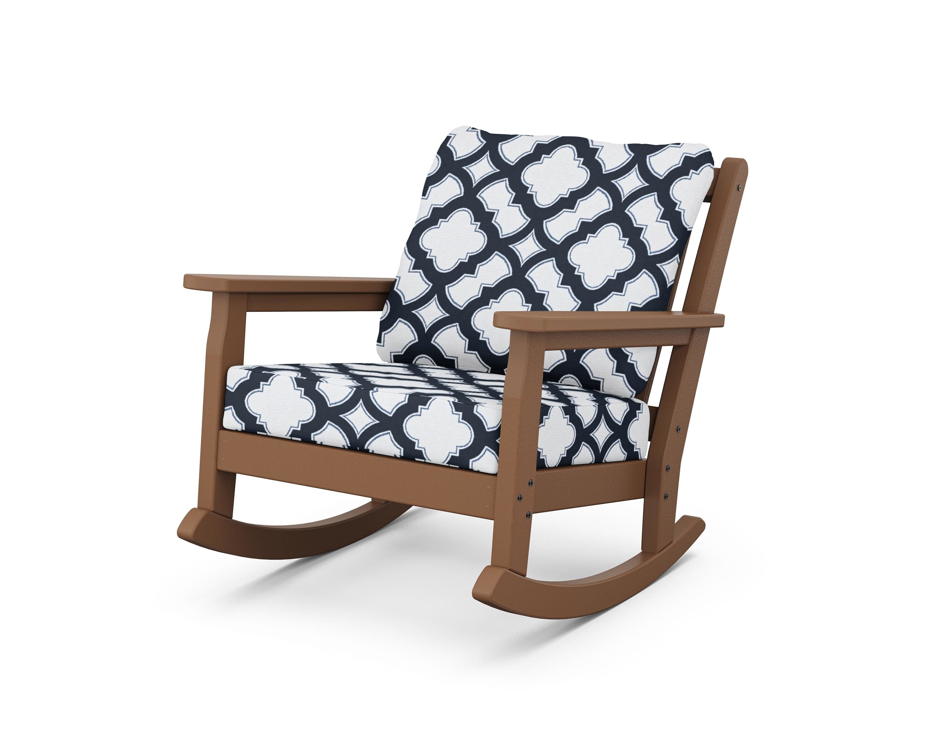 POLYWOOD® Chippendale Deep Seating Rocking Chair in Teak / Trellis Marine Indigo