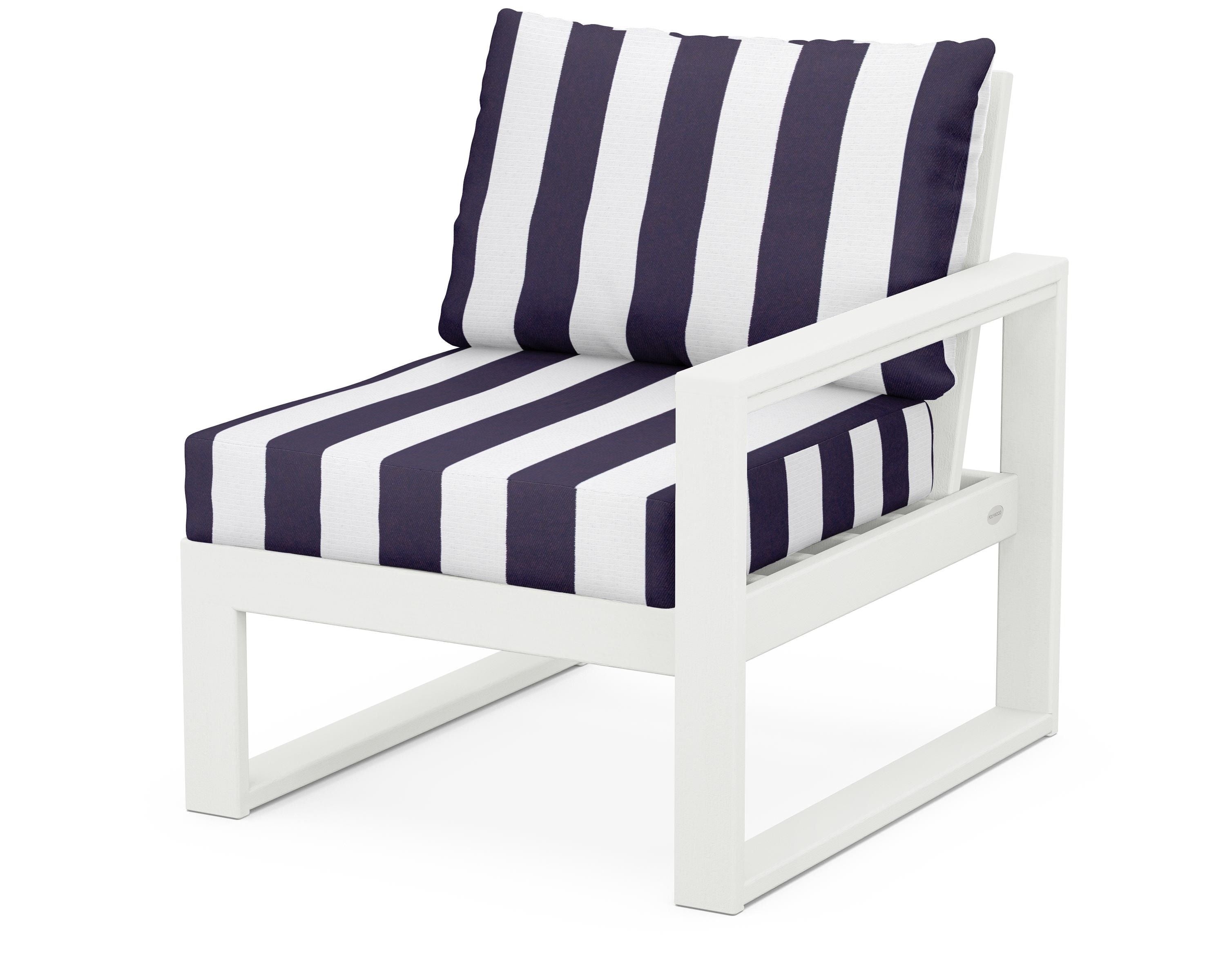 POLYWOOD® EDGE Modular Right Arm Chair in Vintage White / Cabana Stripe Navy