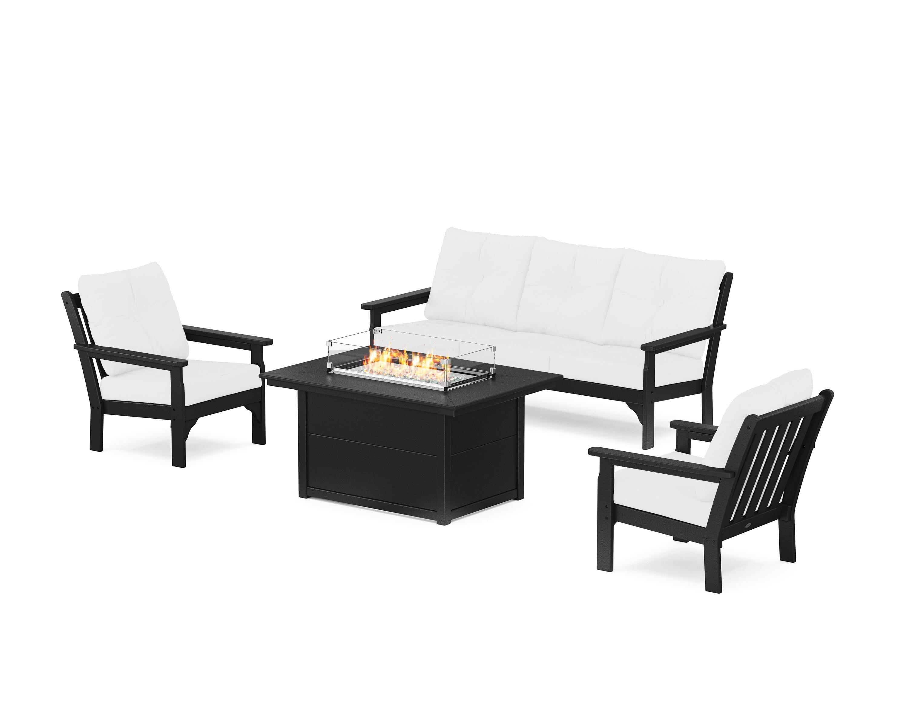 POLYWOOD® Vineyard Deep Seating Fire Pit Table Set in Black / Natural
