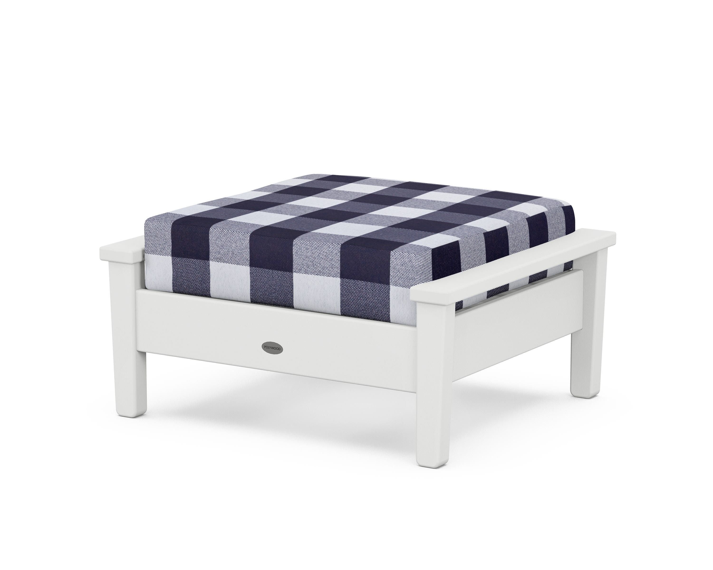 POLYWOOD® Prescott Deep Seating Ottoman in White / Buffalo Plaid Navy