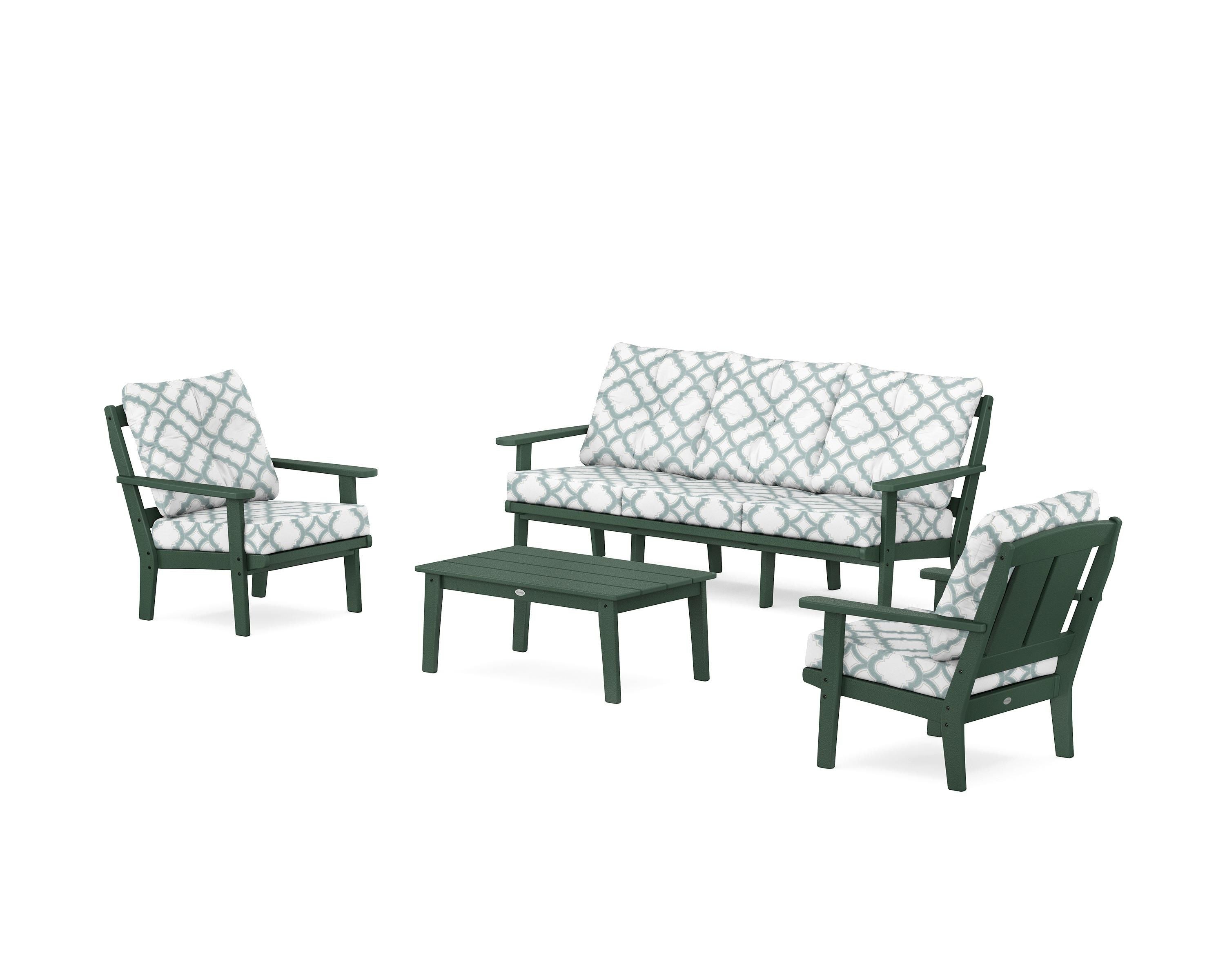 POLYWOOD® Mission 4-Piece Deep Seating Set with Sofa in Green / Trellis Glacier Spa