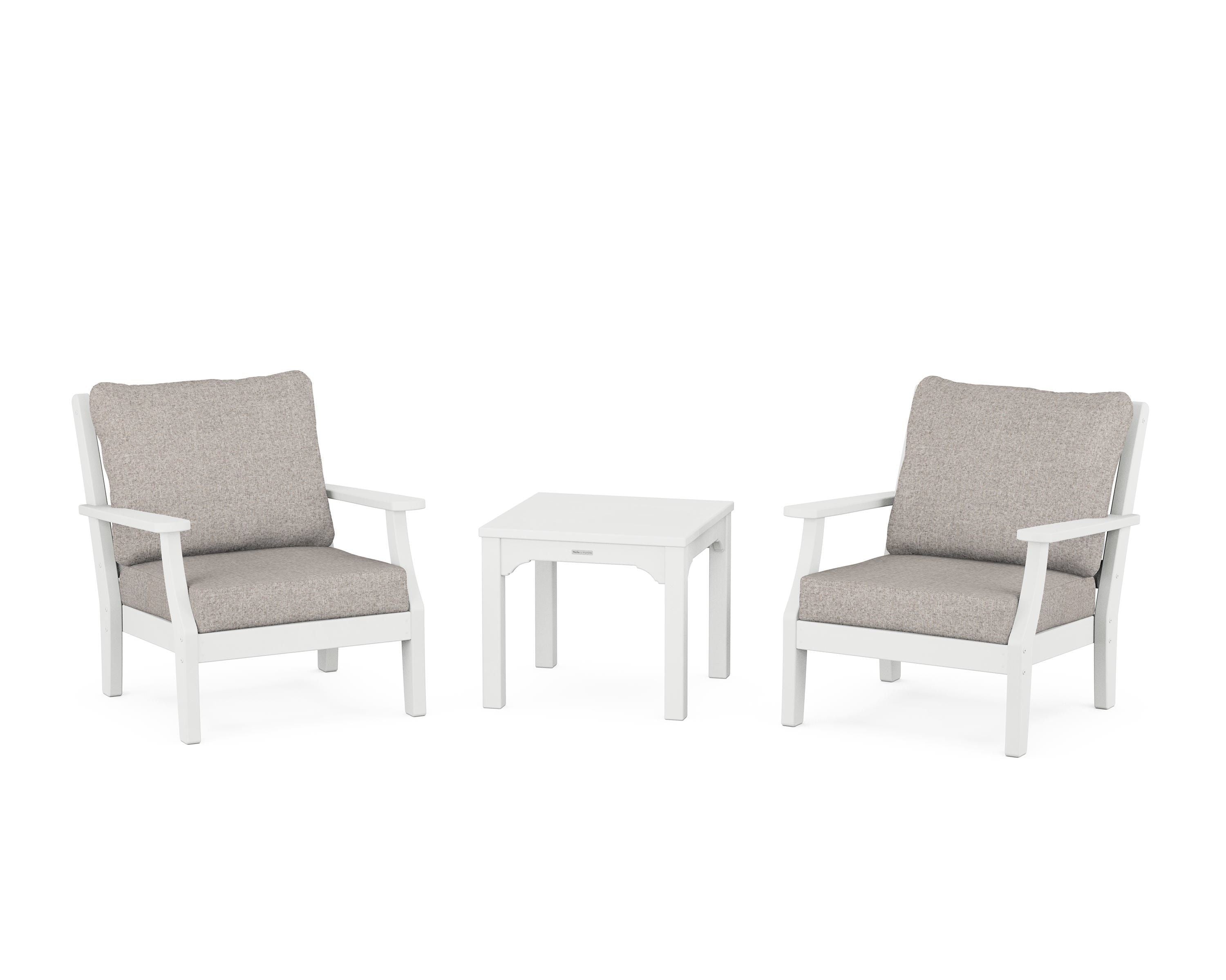 Martha Stewart by POLYWOOD® Chinoiserie 3-Piece Deep Seating Set in White / Weathered Tweed