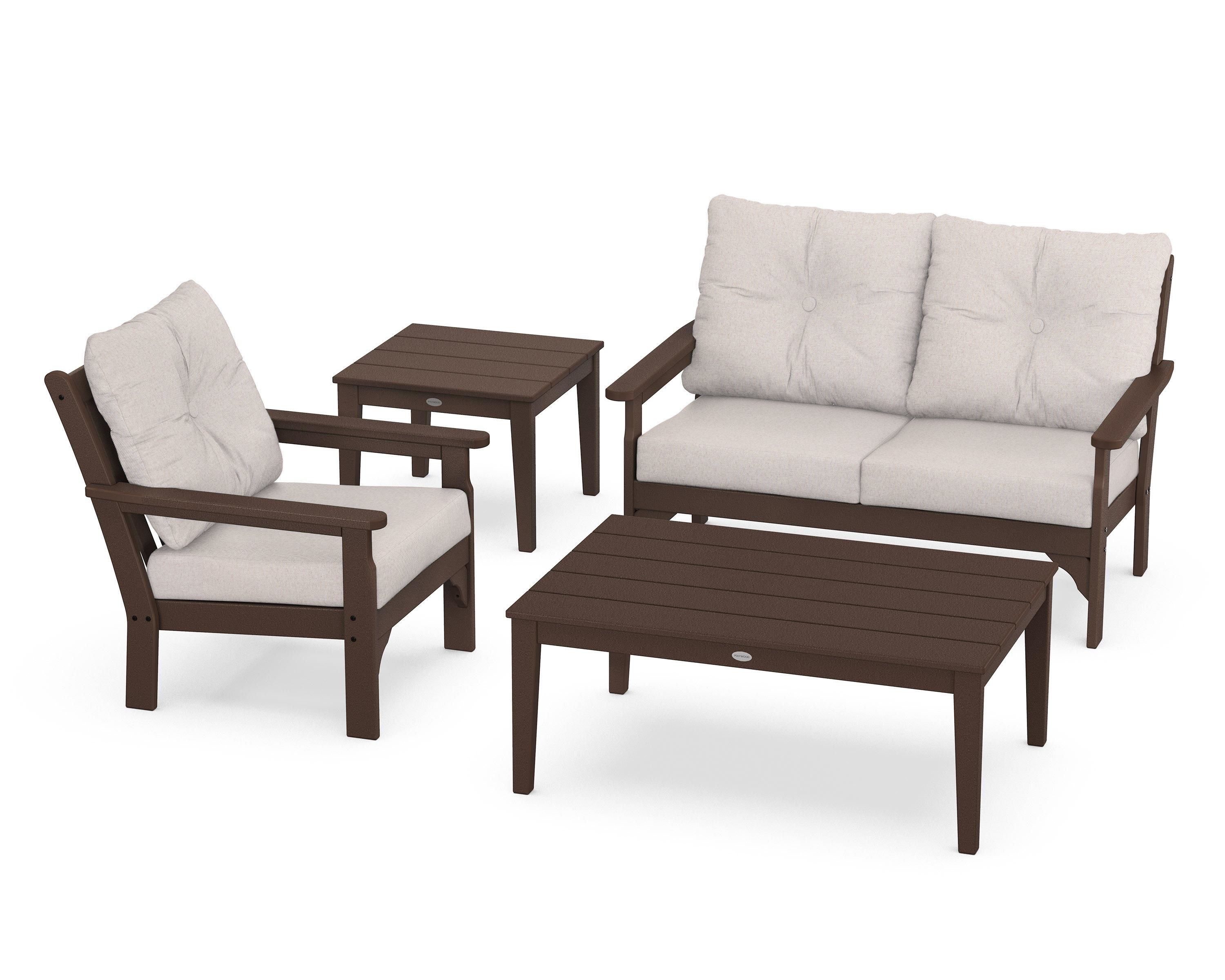 POLYWOOD® Vineyard 4-Piece Deep Seating Set in Mahogany / Dune Burlap