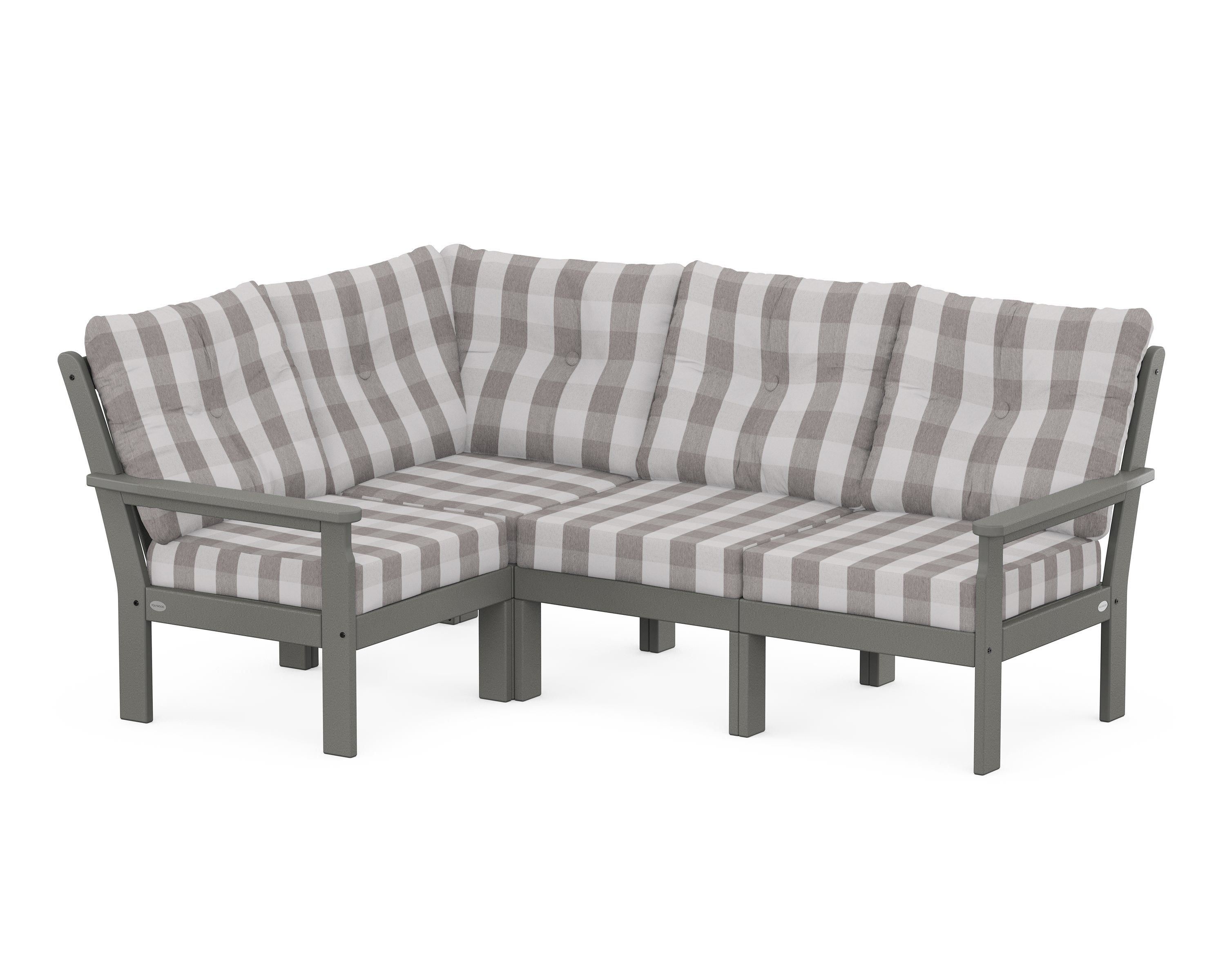 POLYWOOD® Vineyard 4-Piece Sectional in Slate Grey / Buffalo Plaid Grey Mist