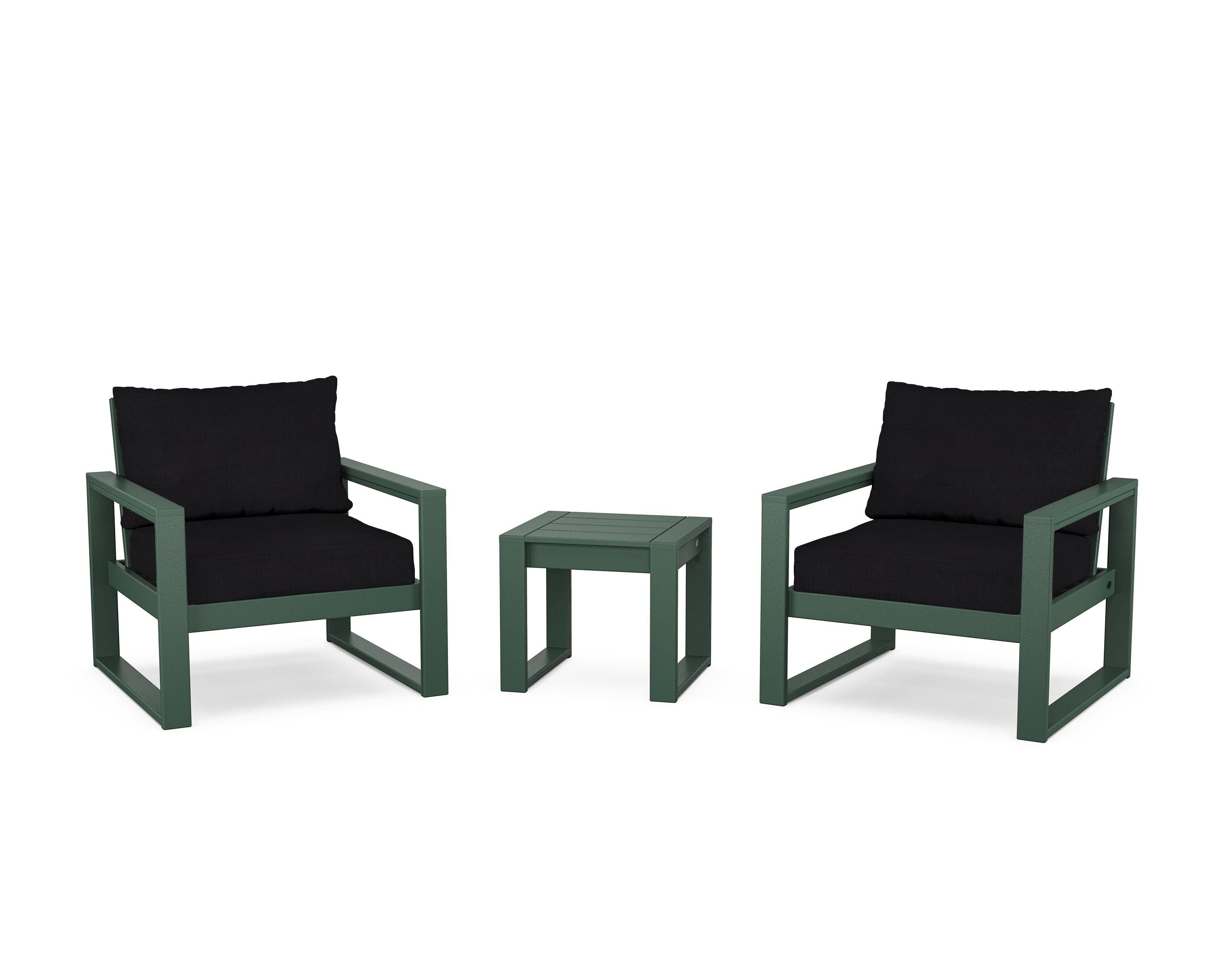 POLYWOOD® EDGE Sectional 3-Piece Deep Seating Set in Green / Midnight Linen