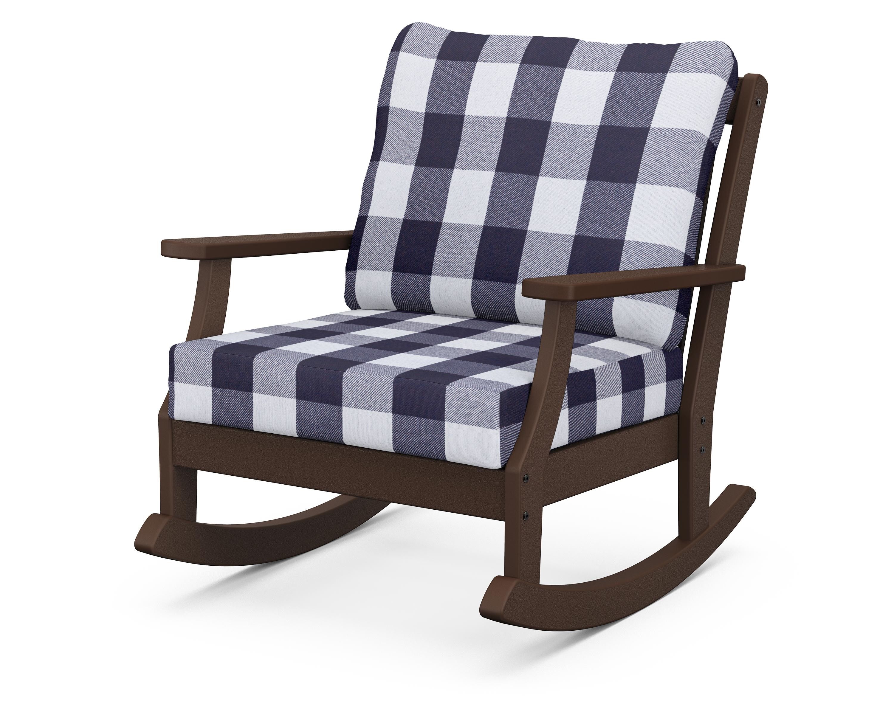 POLYWOOD® Braxton Deep Seating Rocking Chair in Mahogany / Buffalo Plaid Navy