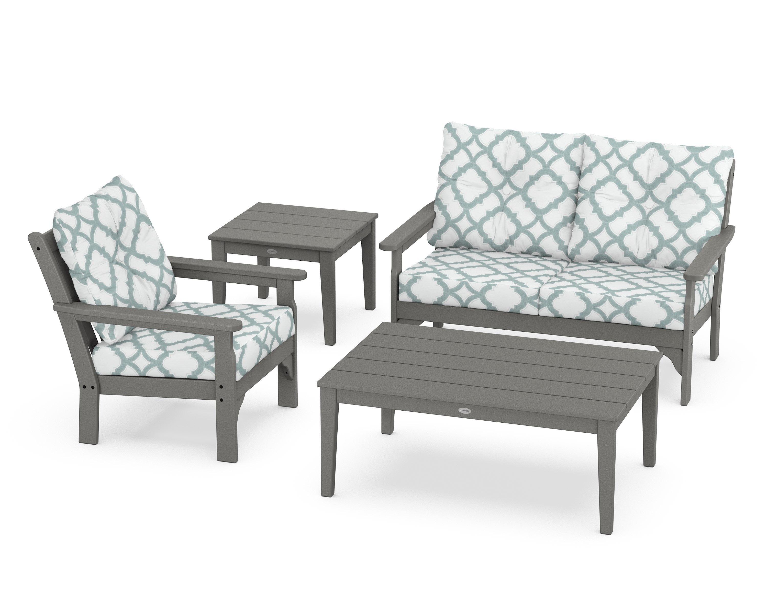 POLYWOOD® Vineyard 4-Piece Deep Seating Set in Slate Grey / Trellis Glacier Spa