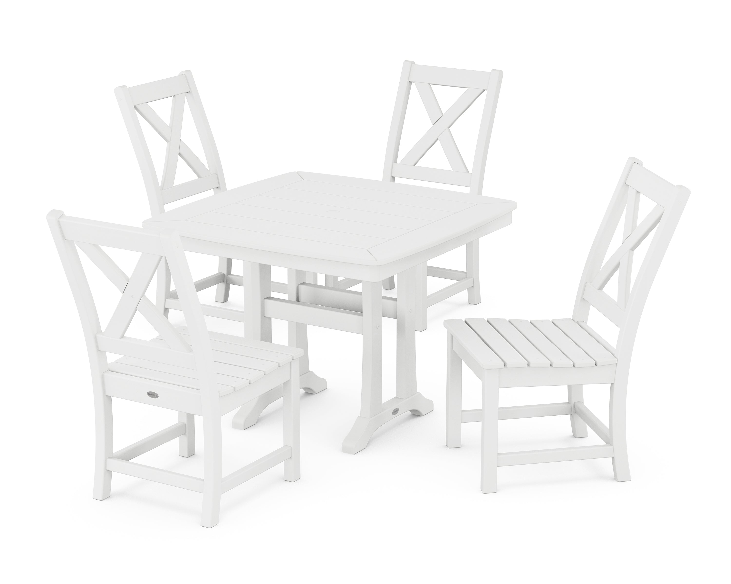 POLYWOOD® Braxton Side Chair 5-Piece Dining Set with Trestle Legs in White