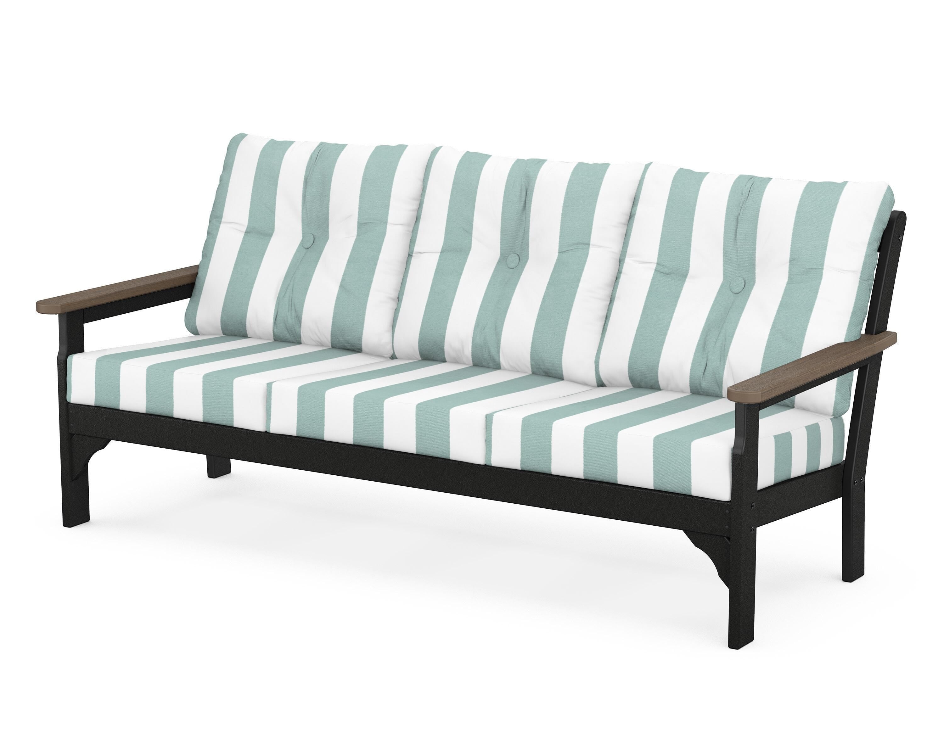 POLYWOOD® Vineyard Deep Seating Sofa in Black / Kona / Cabana Stripe Glacier Spa