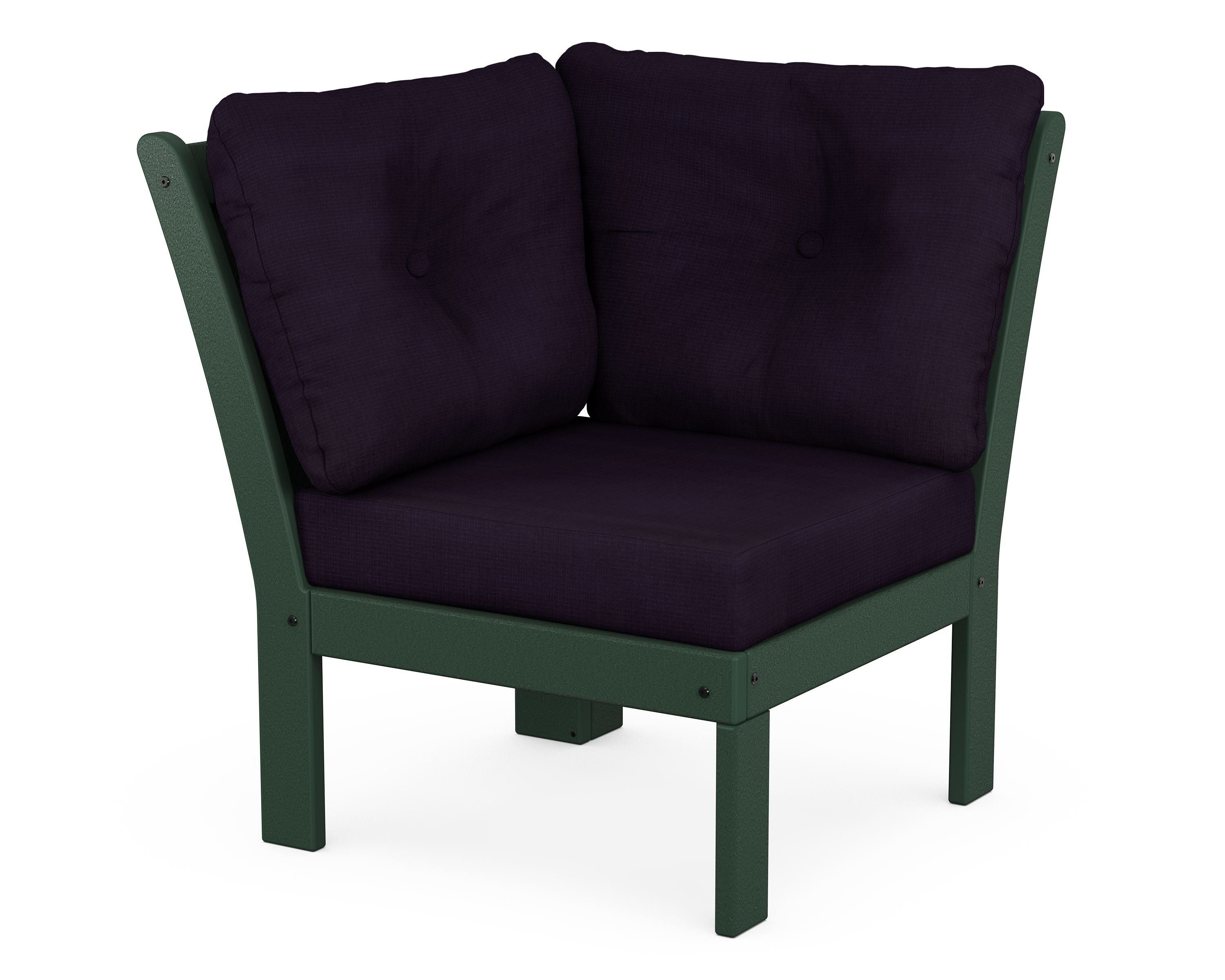 POLYWOOD® Vineyard Modular Corner Chair in Green / Navy Linen