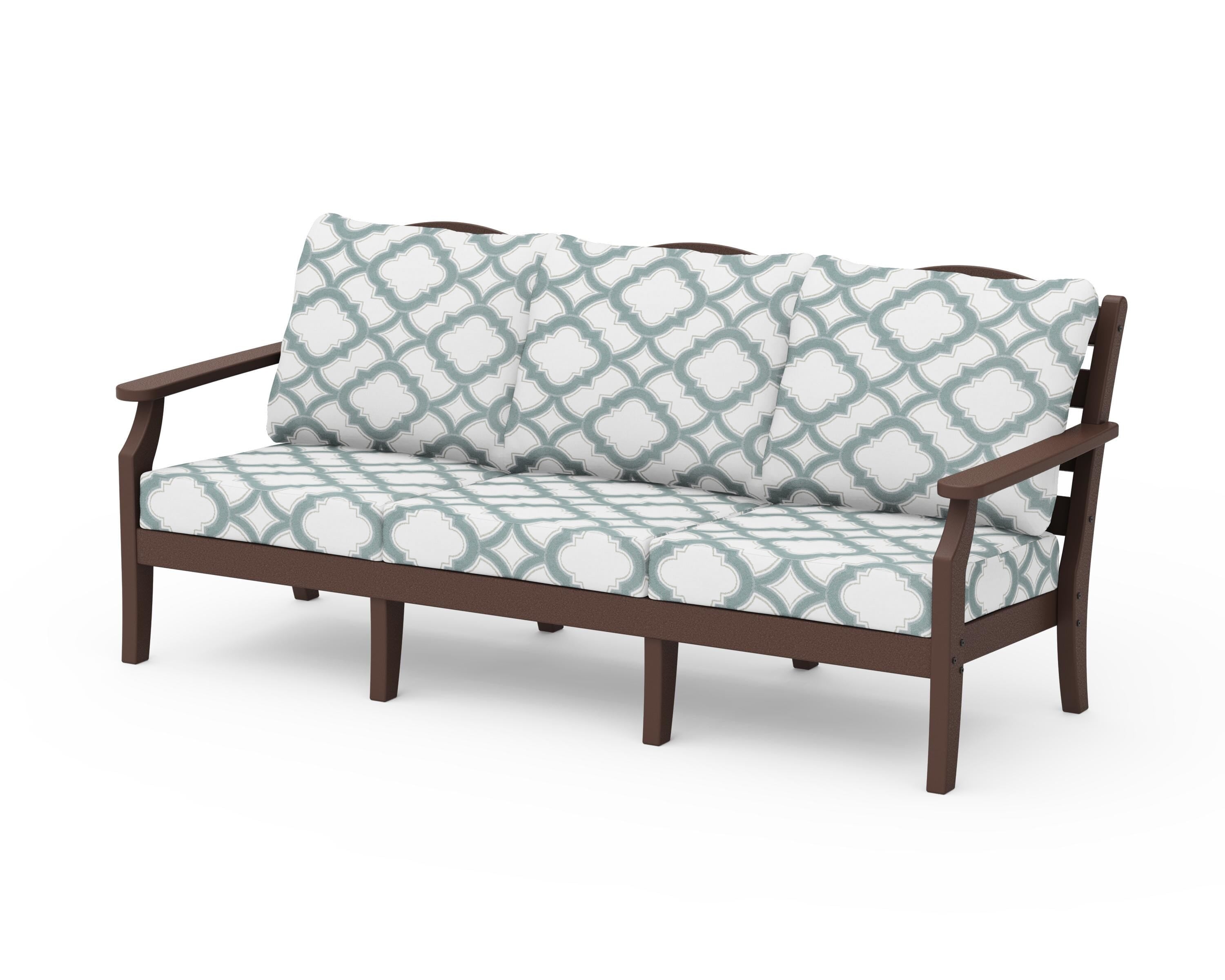 Draper James™ by POLYWOOD® Savannah Deep Seating Sofa in Mahogany / Trellis Glacier Spa