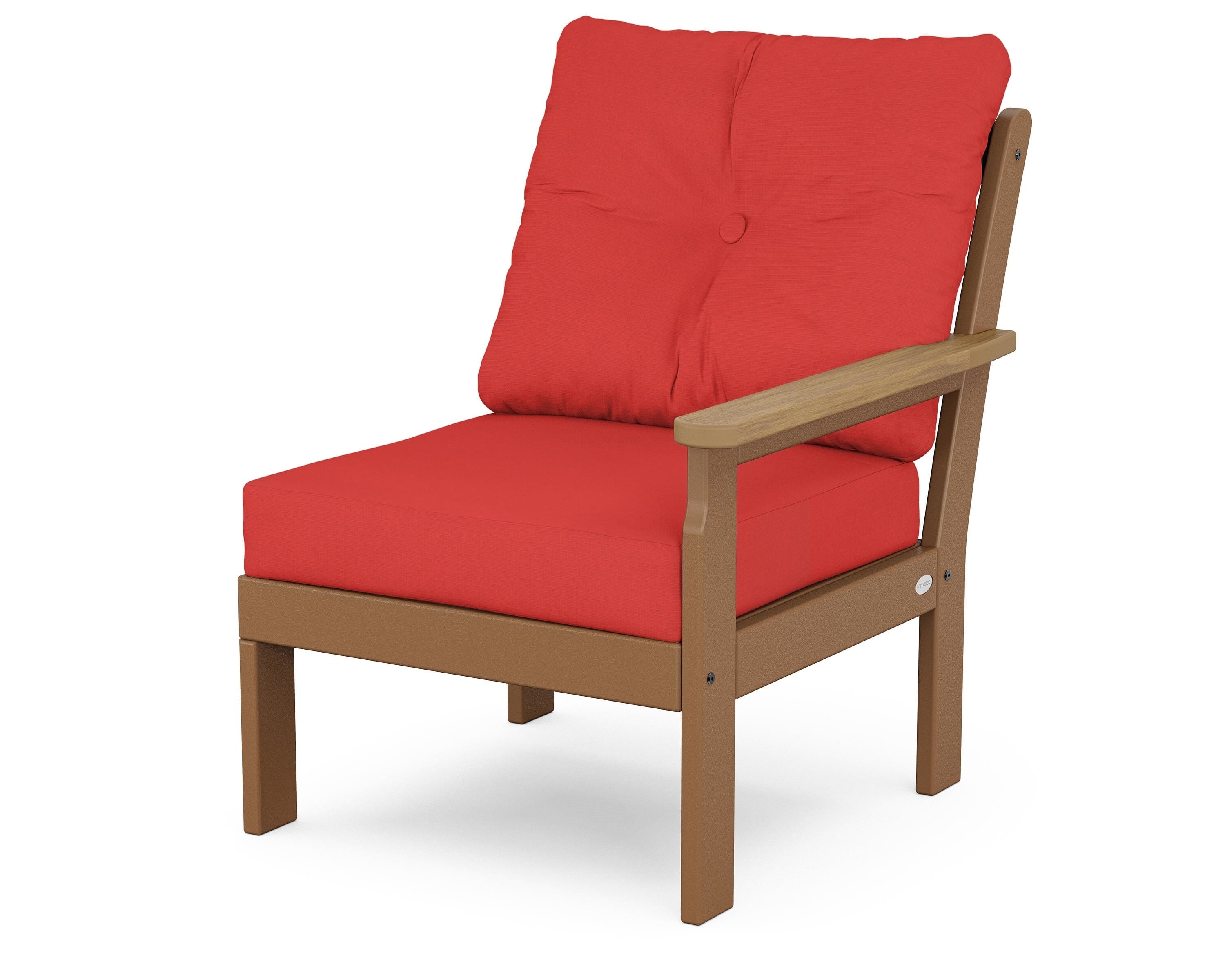 POLYWOOD® Vineyard Modular Right Arm Chair in Teak / Natural / Crimson Linen