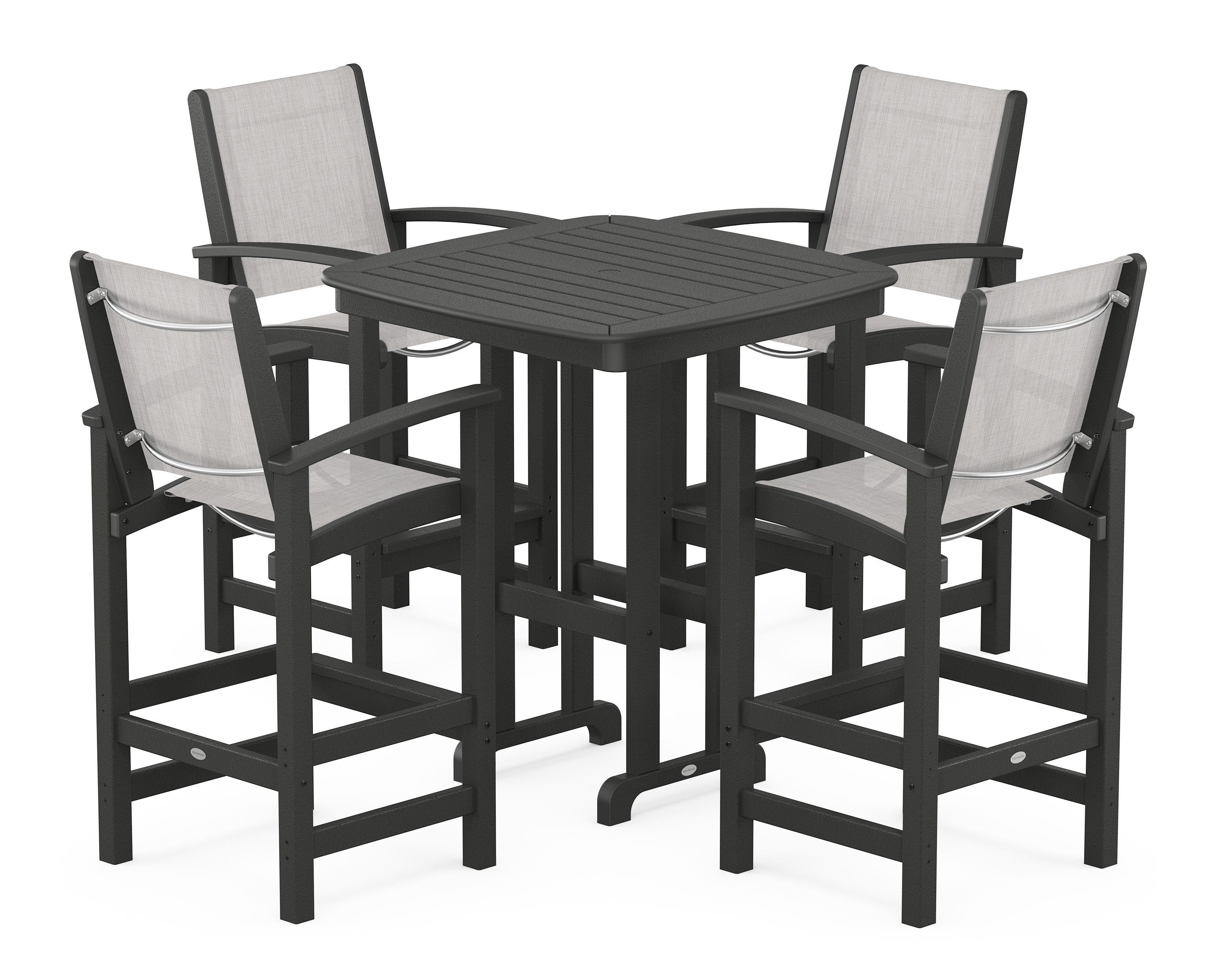 POLYWOOD® Coastal 5-Piece Bar Set in Black / Parchment Sling
