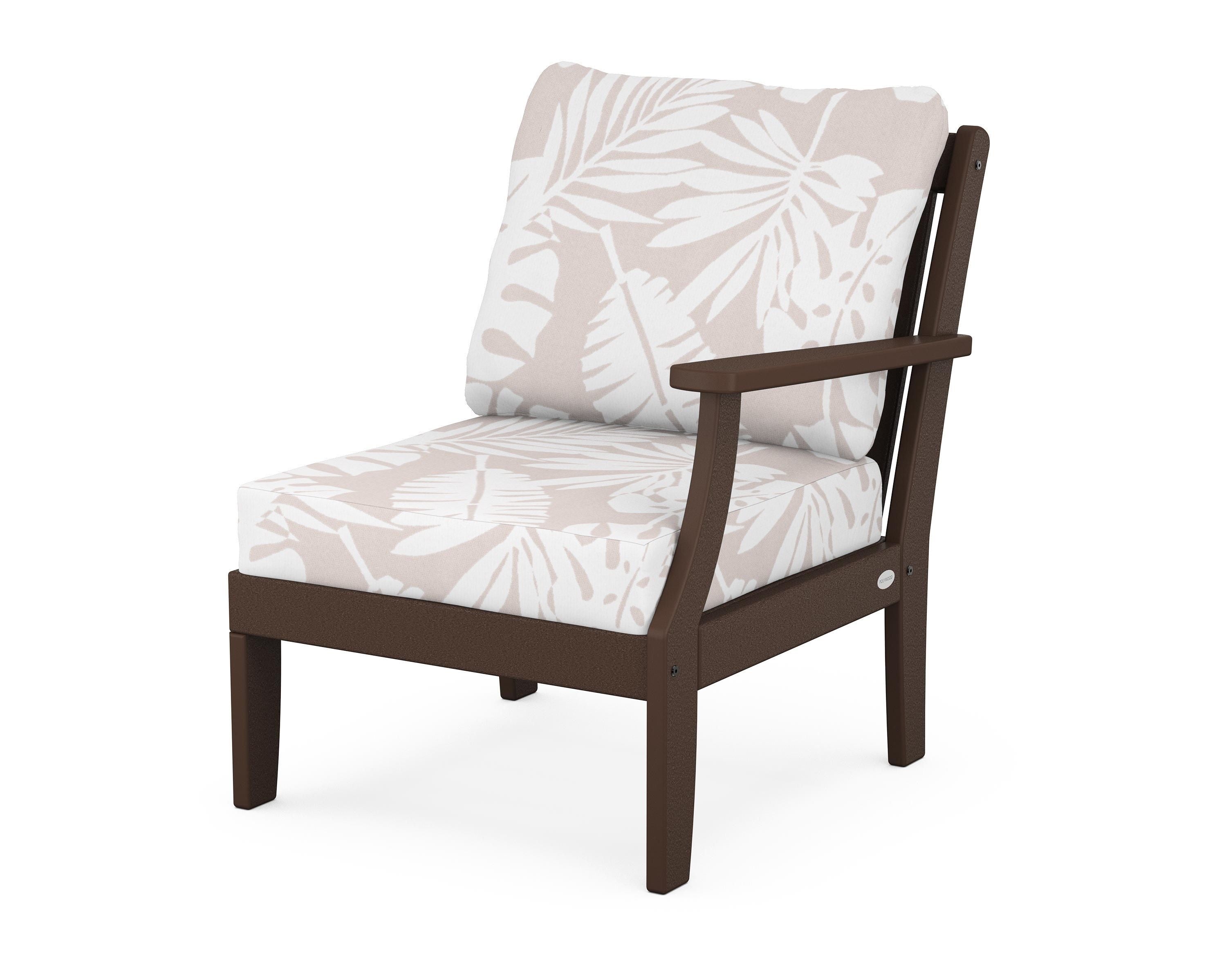 POLYWOOD® Braxton Modular Right Arm Chair in Mahogany / Leaf Dune Burlap