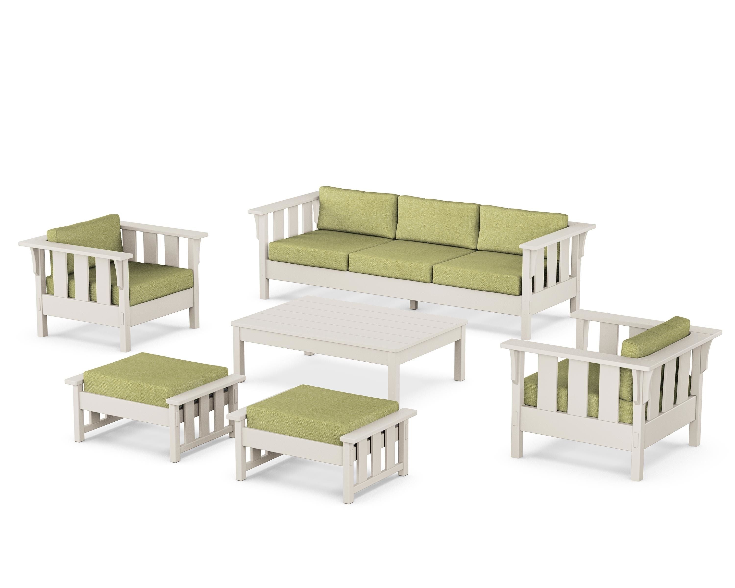 Martha Stewart by POLYWOOD® Acadia 6-Piece Lounge Sofa Set in Sand / Chartreuse Boucle