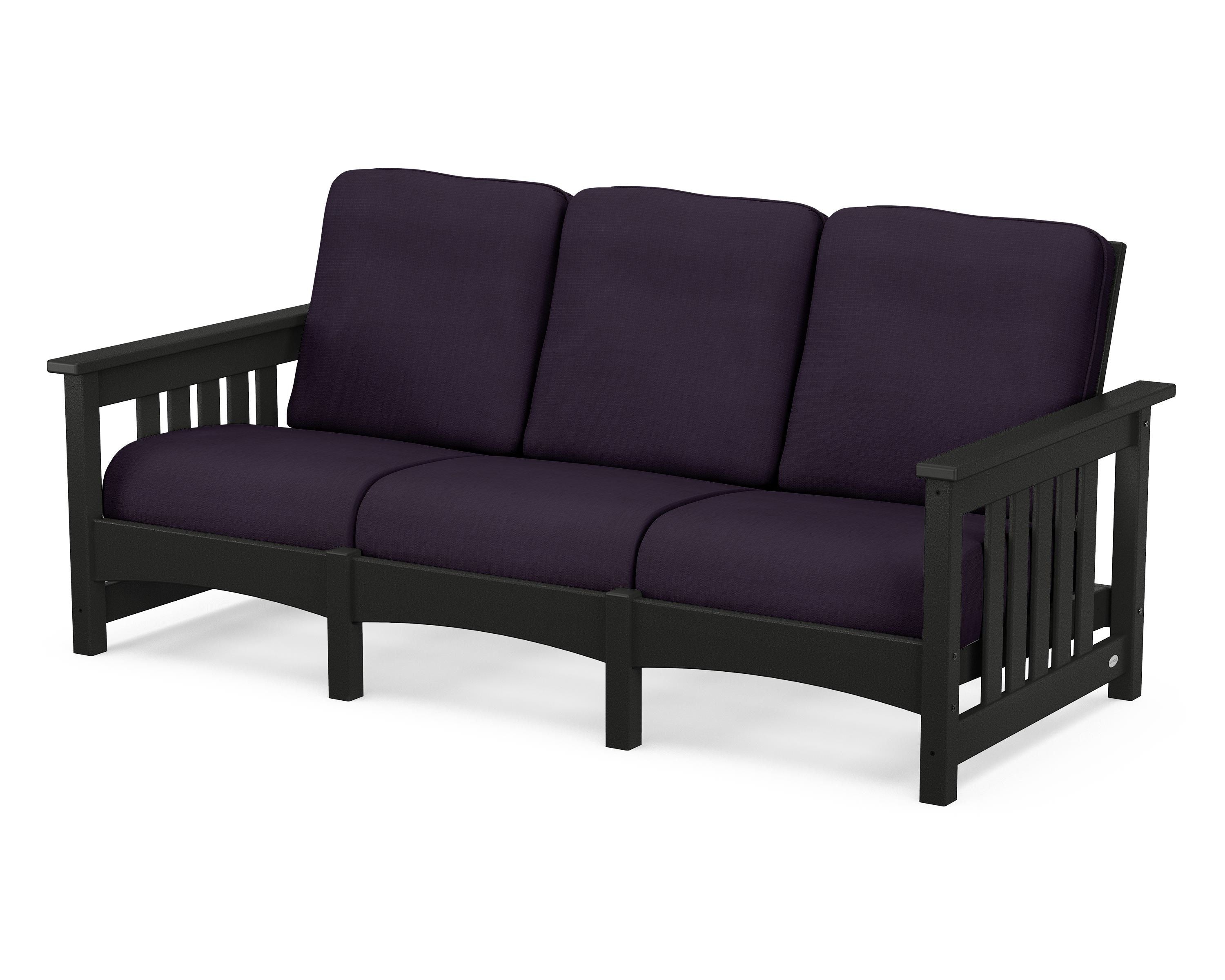 POLYWOOD® Club Mission Sofa in Black / Navy Linen