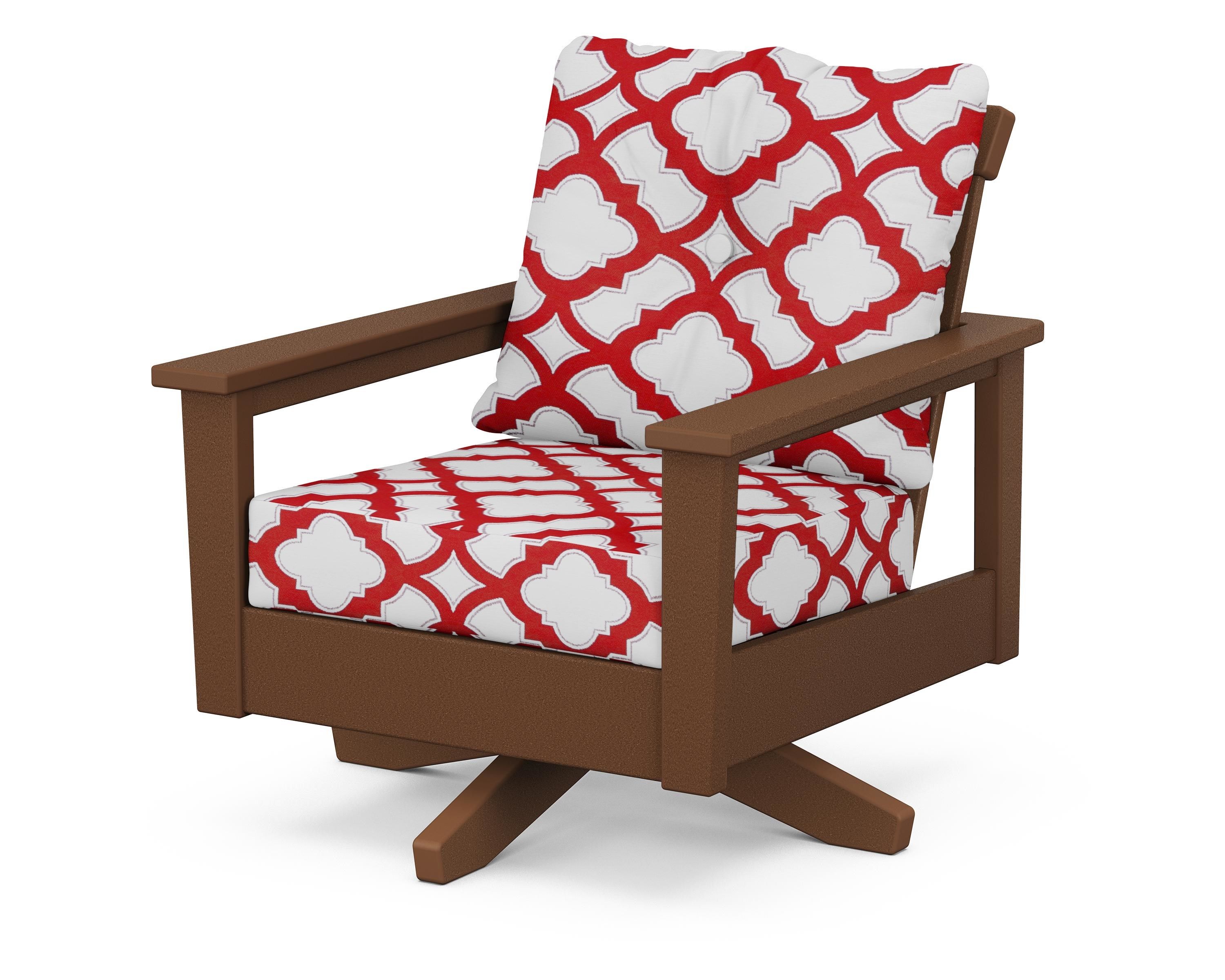 POLYWOOD® Prescott Deep Seating Swivel Chair in Teak / Trellis Crimson