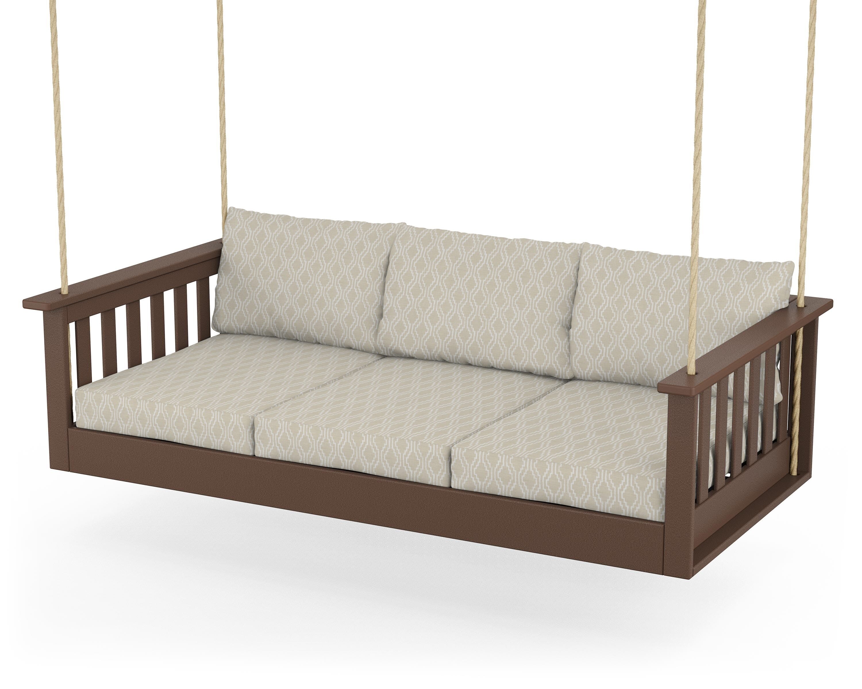 POLYWOOD® Vineyard Daybed Swing in Mahogany / Solve Linen