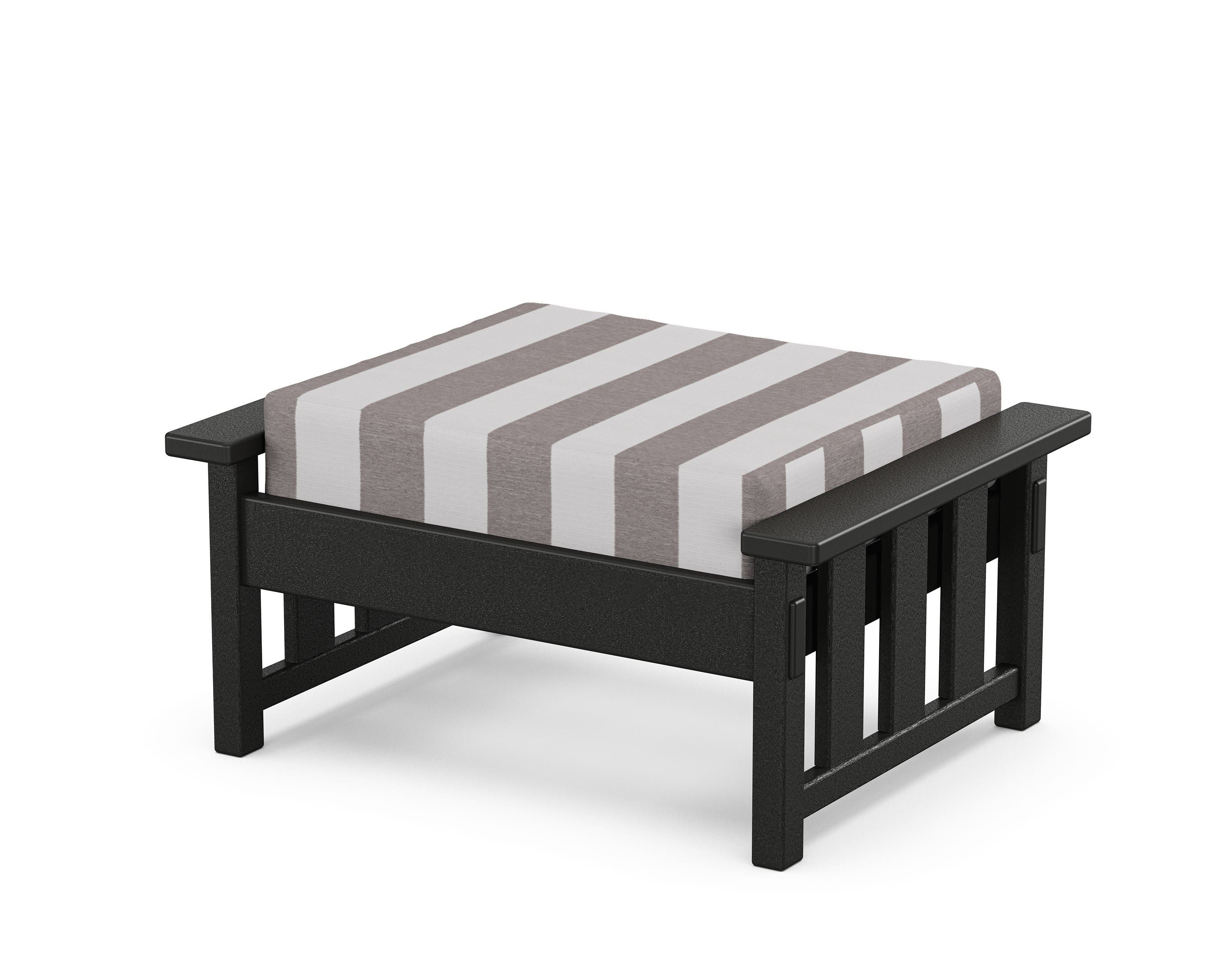 Martha Stewart by POLYWOOD® Acadia Deep Seating Ottoman in Black / Cabana Stripe Grey Mist