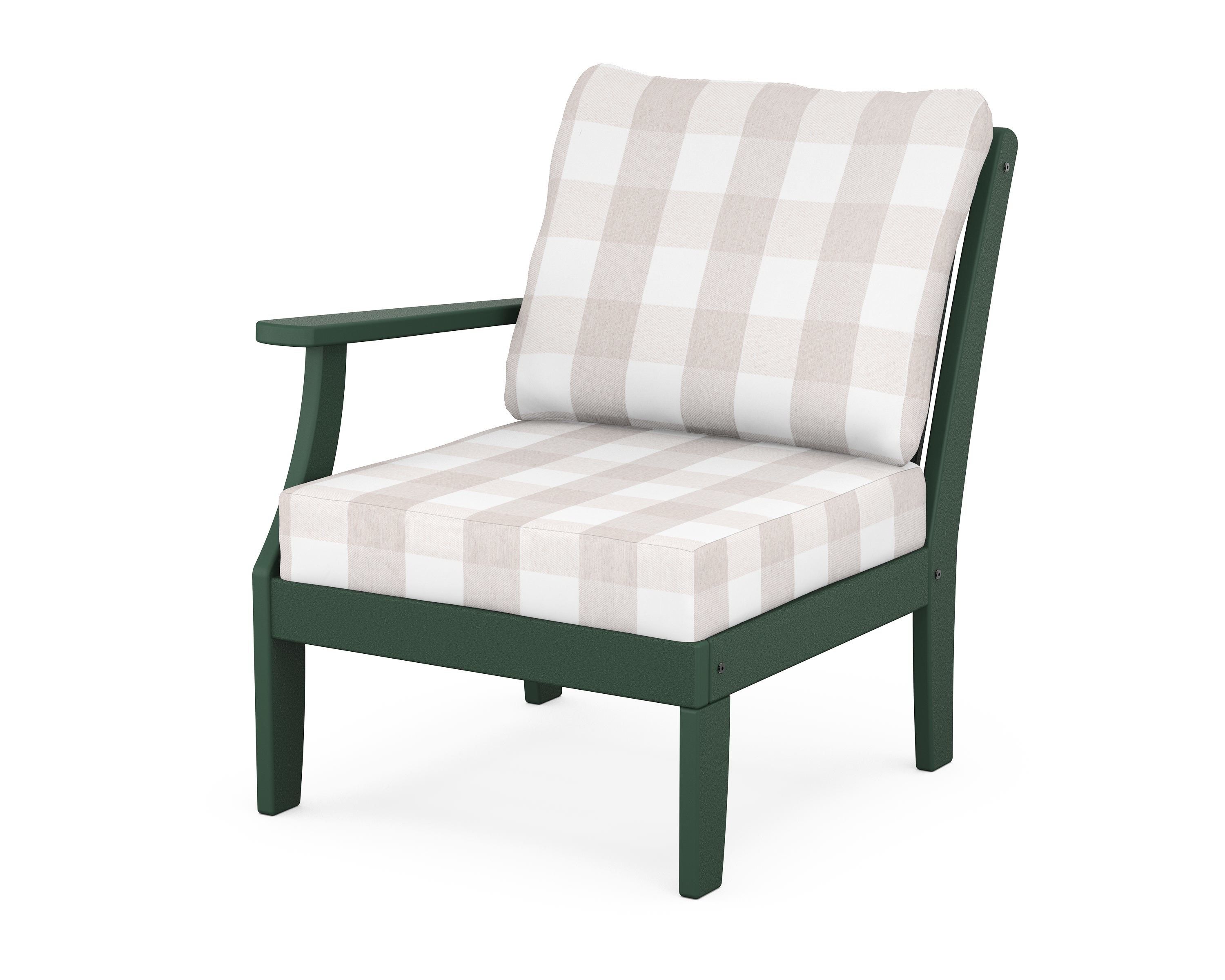POLYWOOD® Braxton Modular Left Arm Chair in Green / Buffalo Plaid Dune Burlap