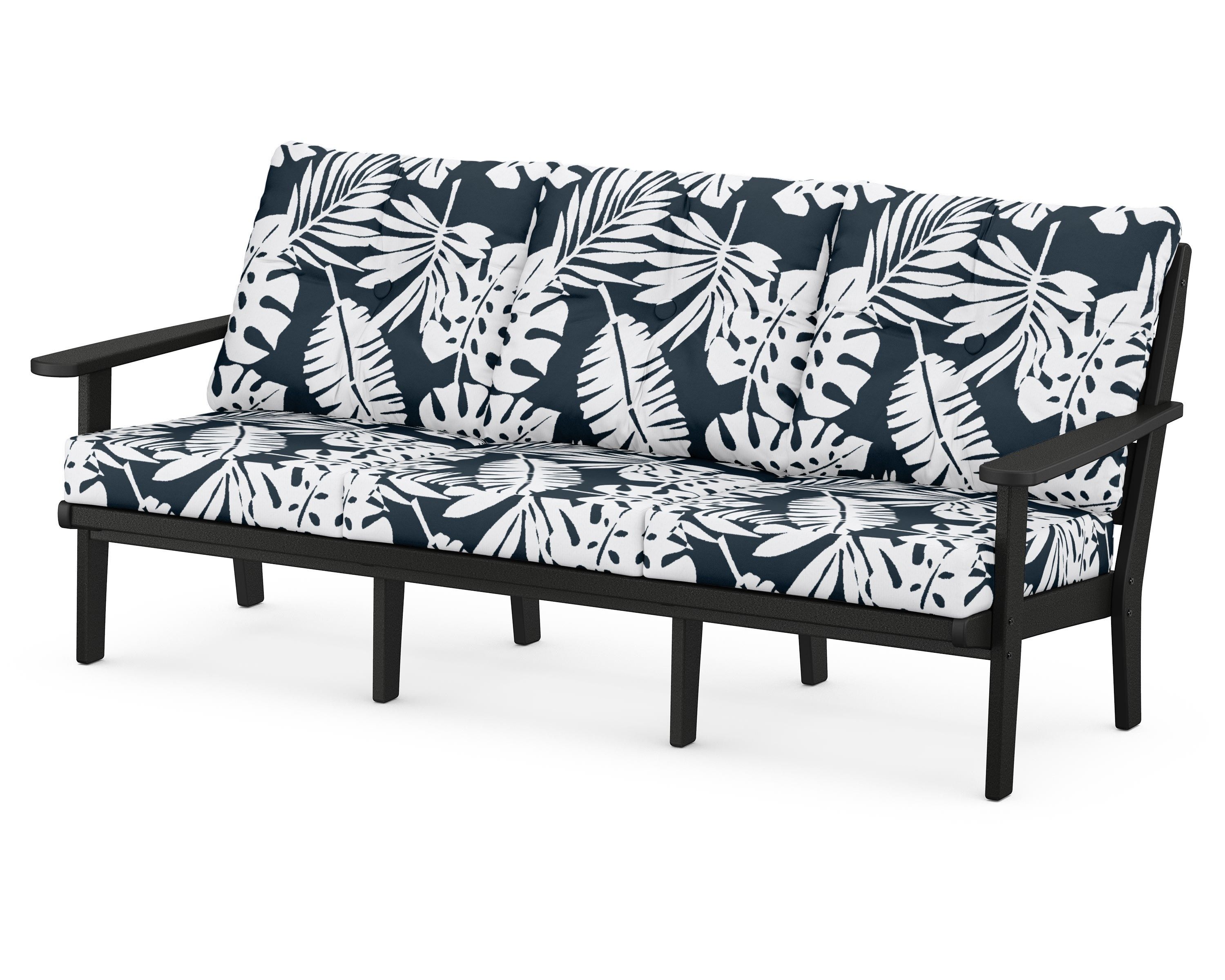 POLYWOOD® Lakeside Deep Seating Sofa in Black / Leaf Marine Indigo