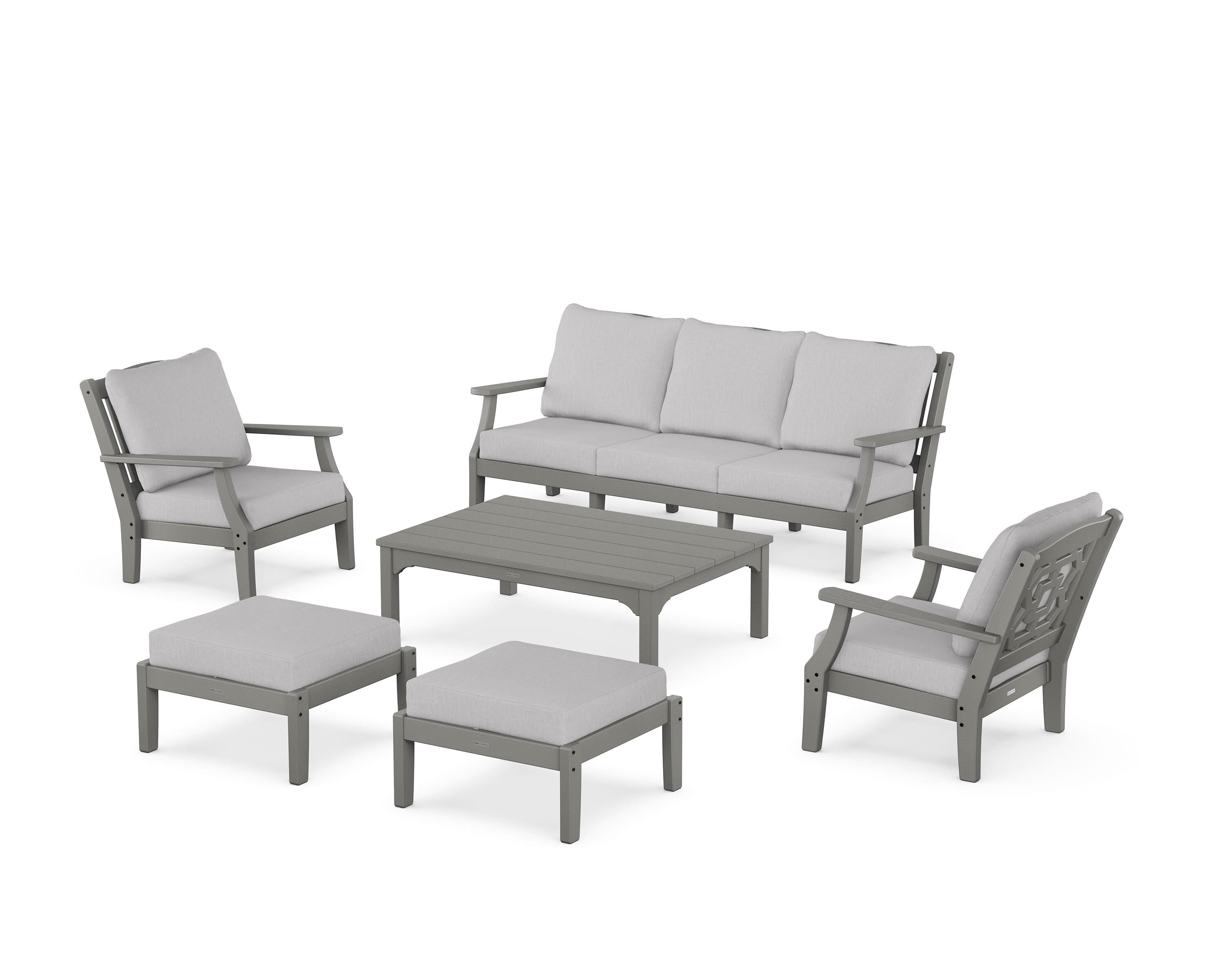 Martha Stewart by POLYWOOD® Chinoiserie 6-Piece Lounge Sofa Set in Slate Grey / Granite