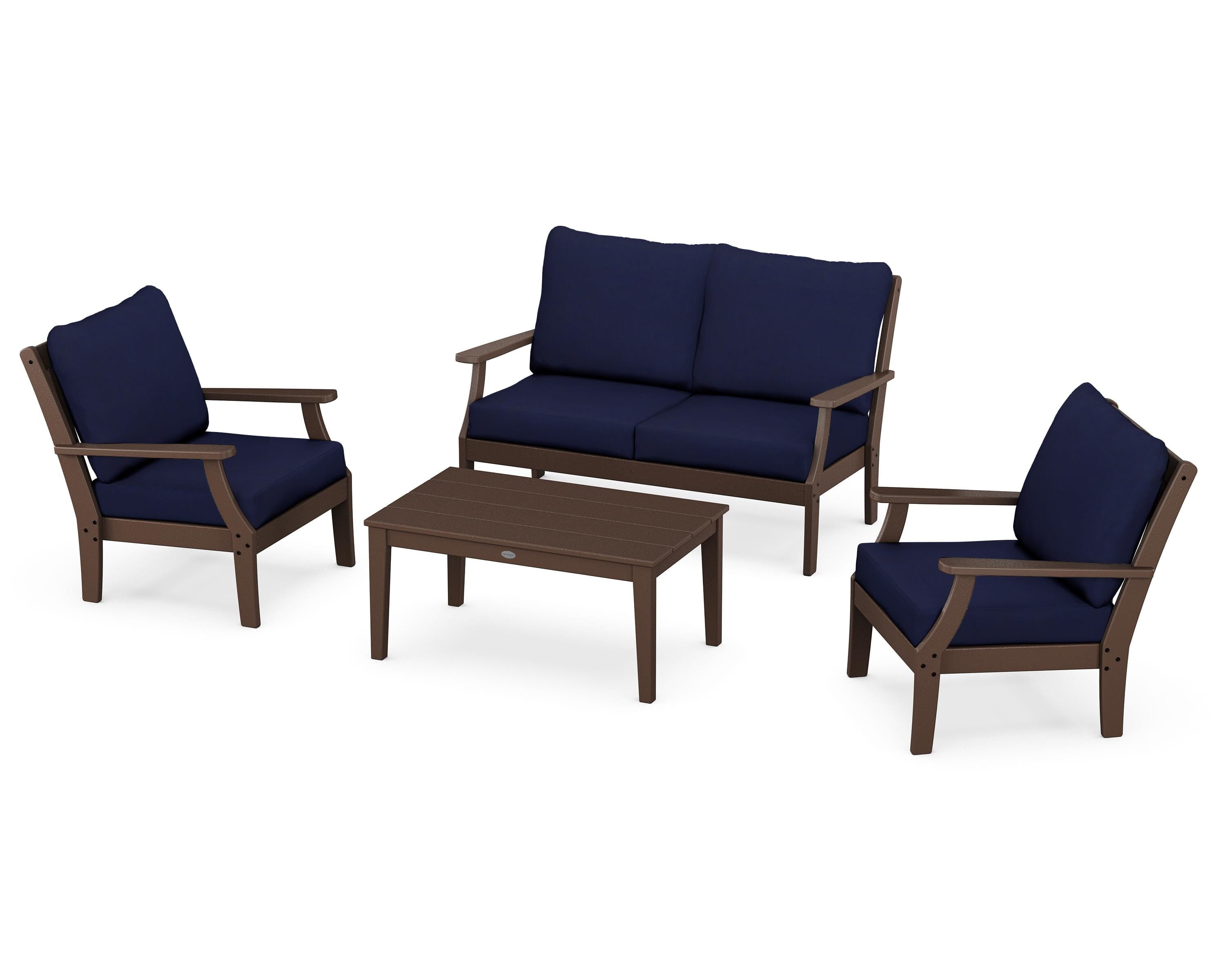POLYWOOD® Braxton 4-Piece Deep Seating Chair Set in Mahogany / Navy