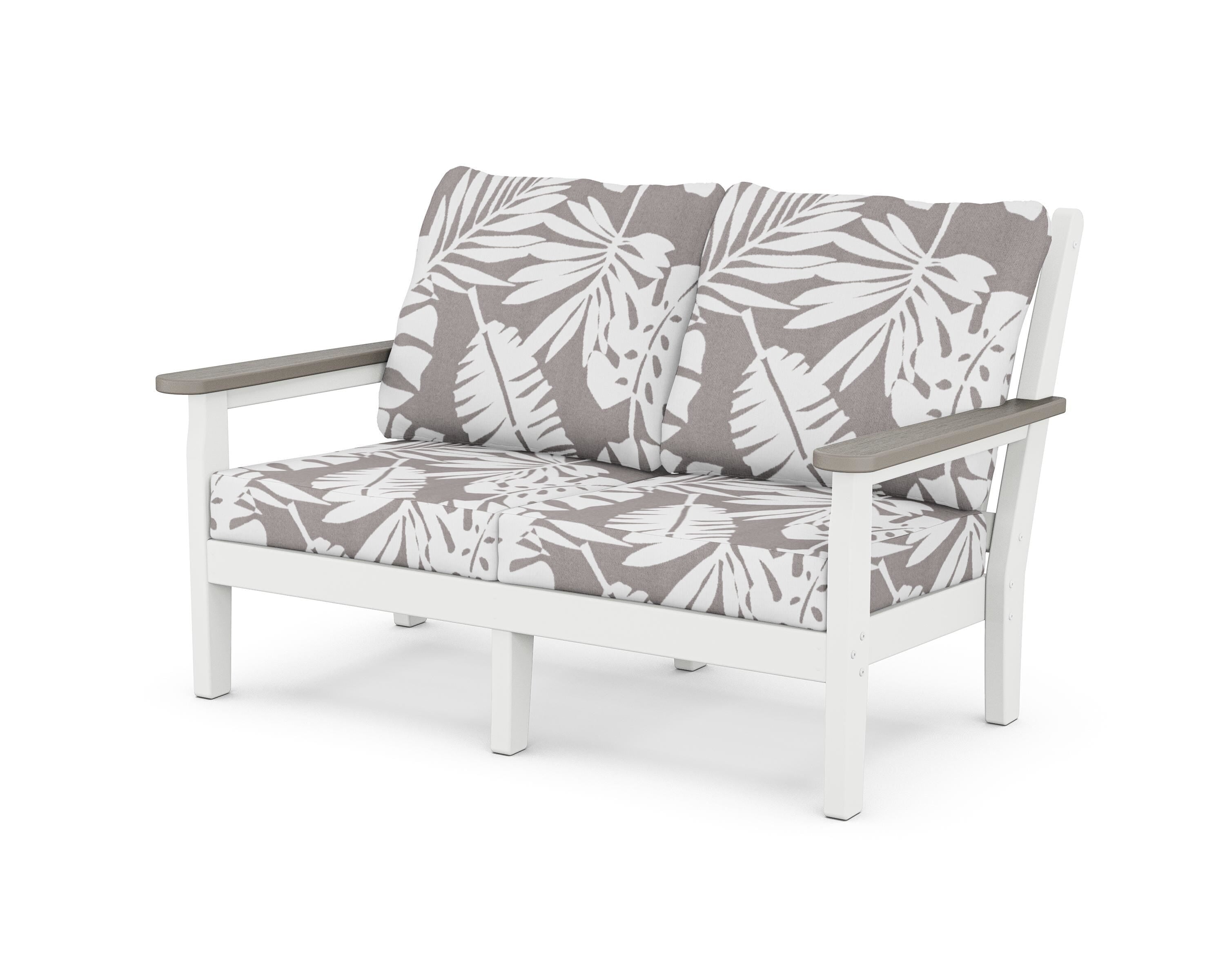 POLYWOOD® Chippendale Deep Seating Loveseat in White / Driftwood / Leaf Grey Mist