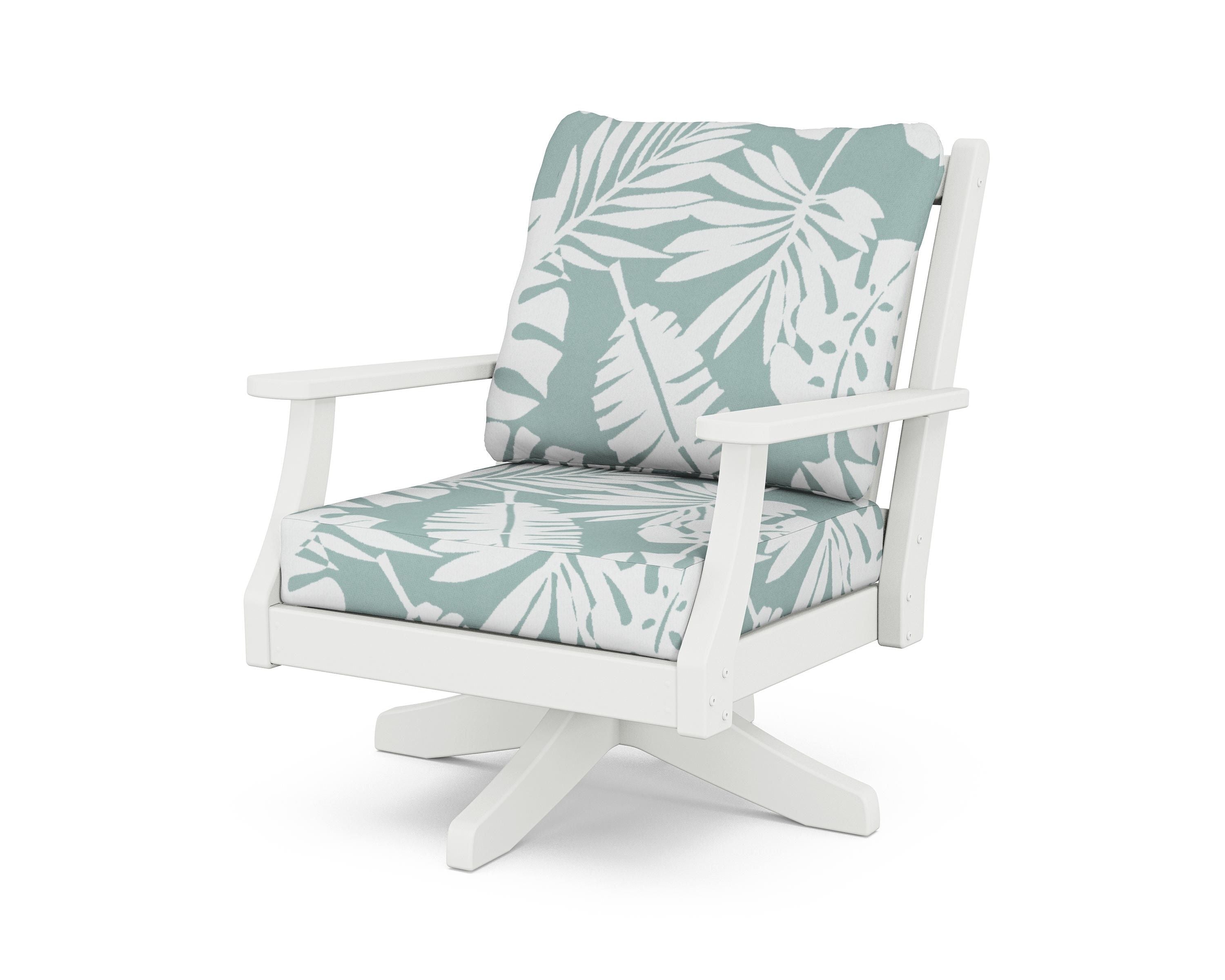 Country Living Wovendale Deep Seating Swivel Chair in White / Leaf Glacier Spa