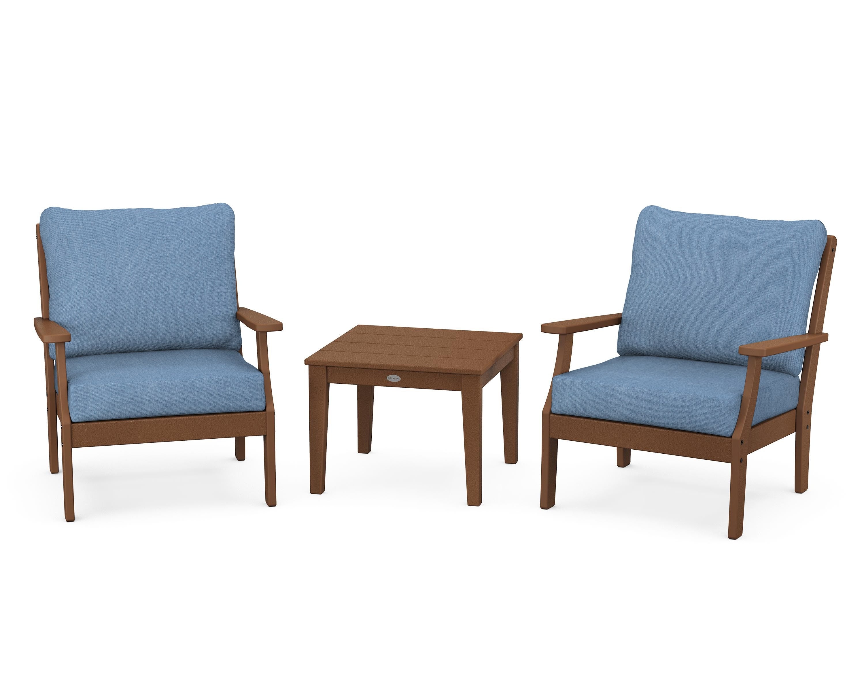 POLYWOOD® Braxton 3-Piece Deep Seating Set in Teak / Sky Blue