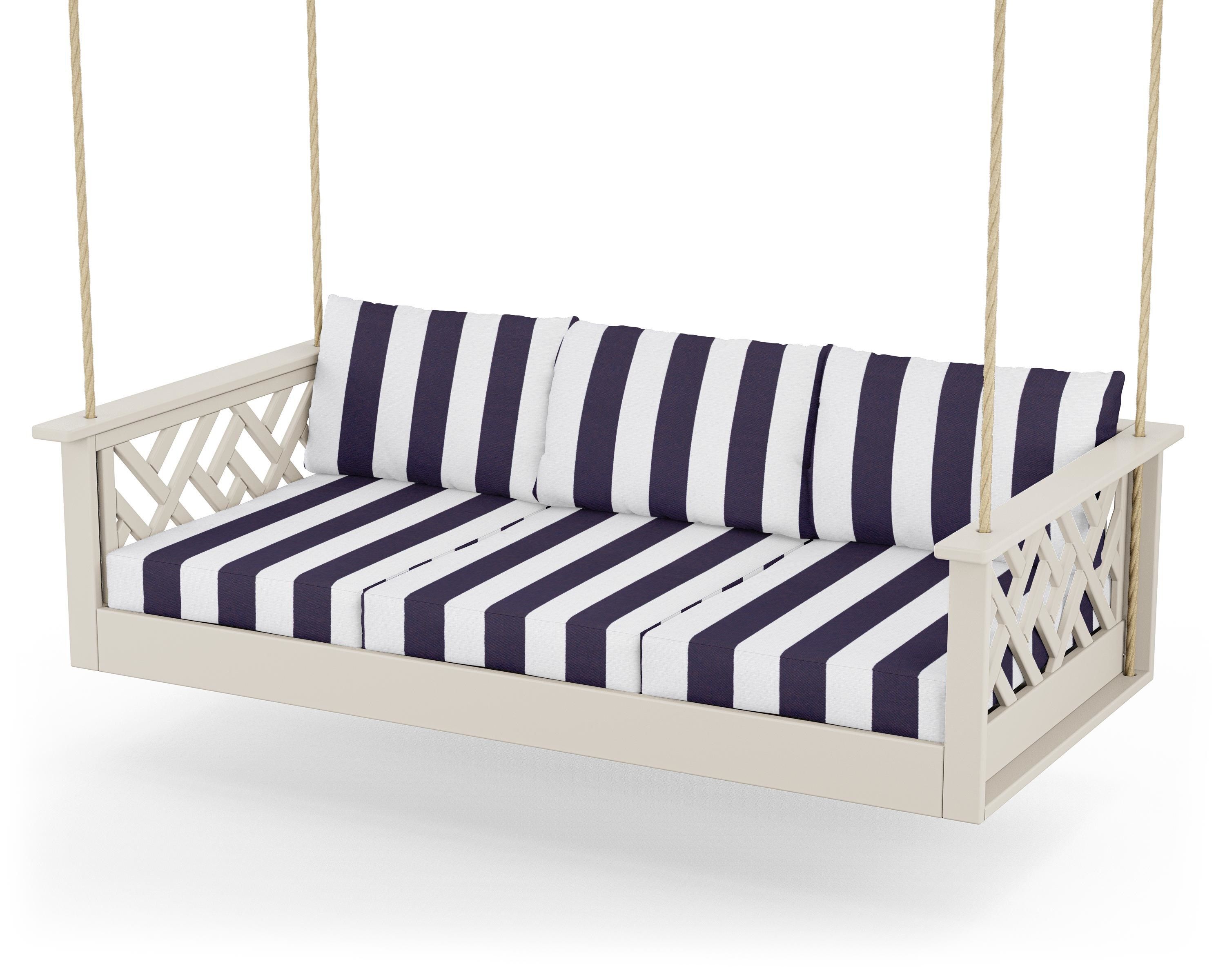 POLYWOOD® Chippendale Daybed Swing in Sand / Cabana Stripe Navy