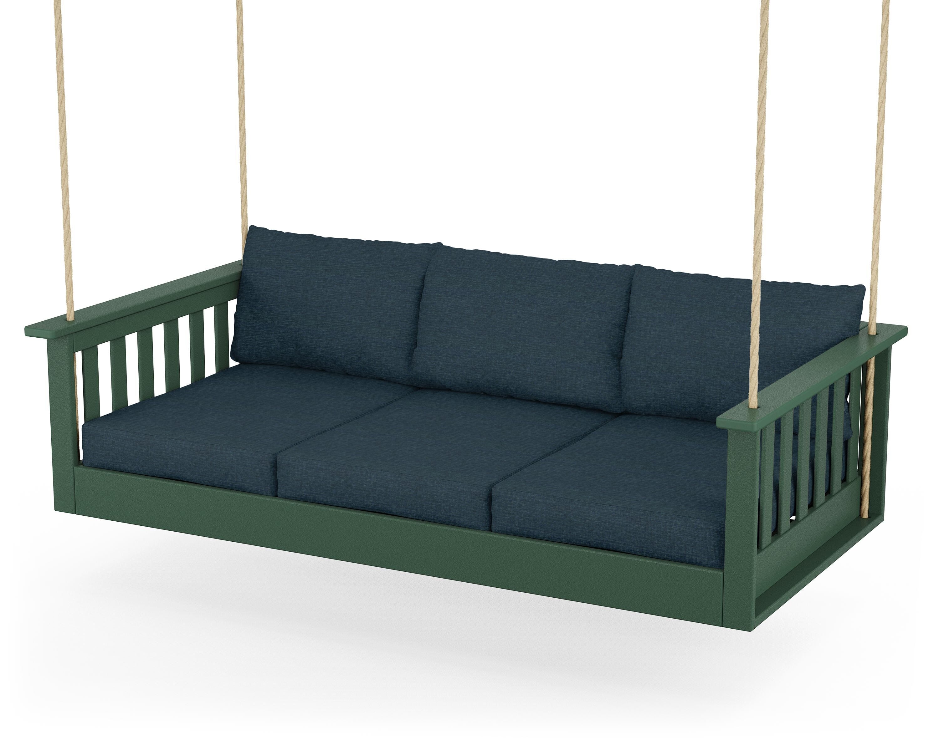 POLYWOOD® Vineyard Daybed Swing in Green / Platform Indigo