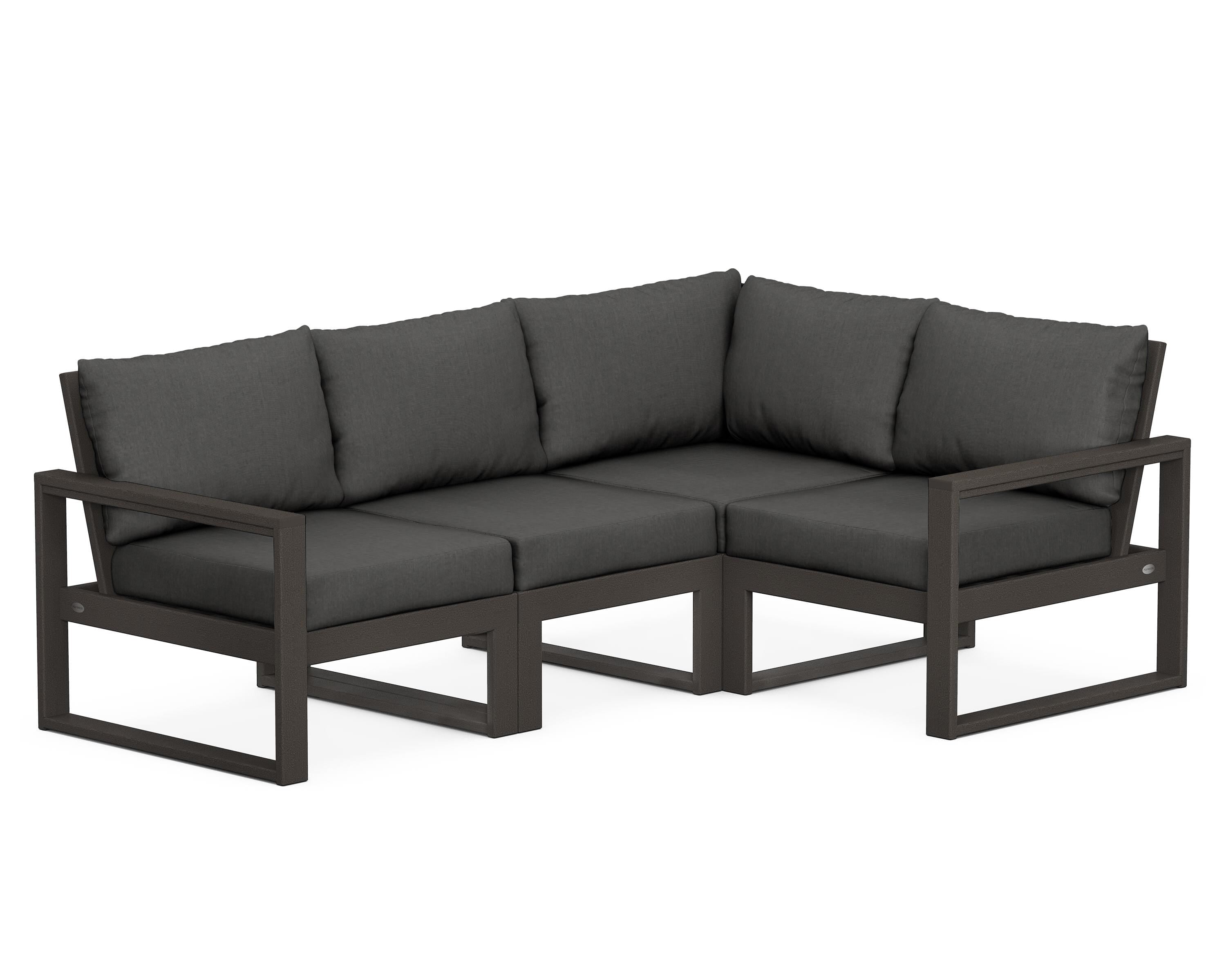 POLYWOOD® EDGE 4-Piece Modular Deep Seating Set in Vintage Coffee / Spectrum Carbon