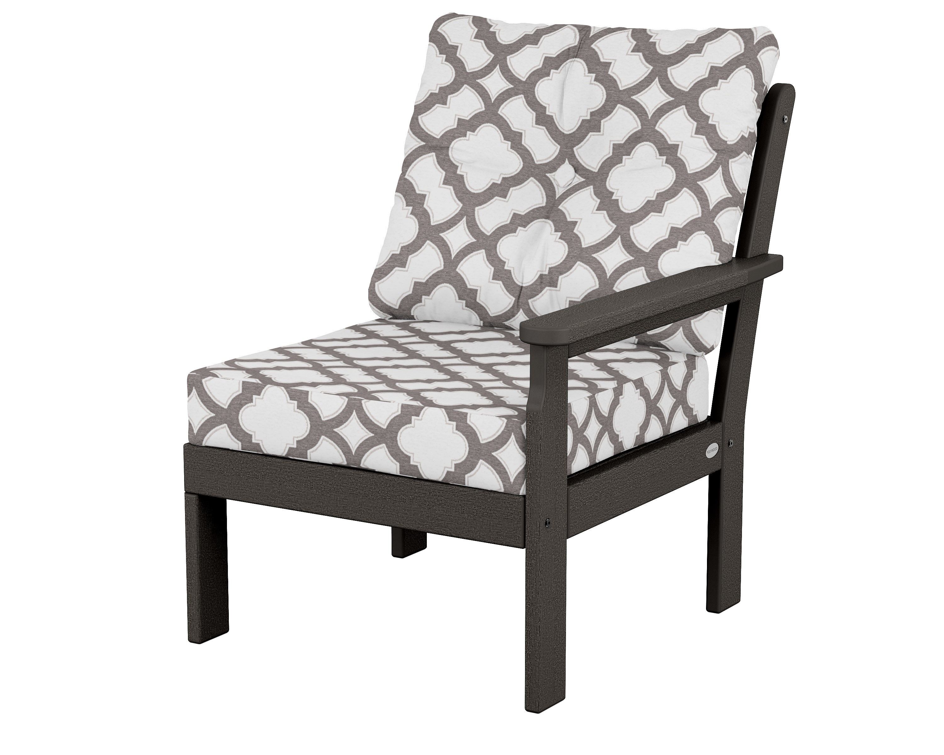 POLYWOOD® Vineyard Modular Right Arm Chair in Vintage Coffee / Trellis Grey Mist
