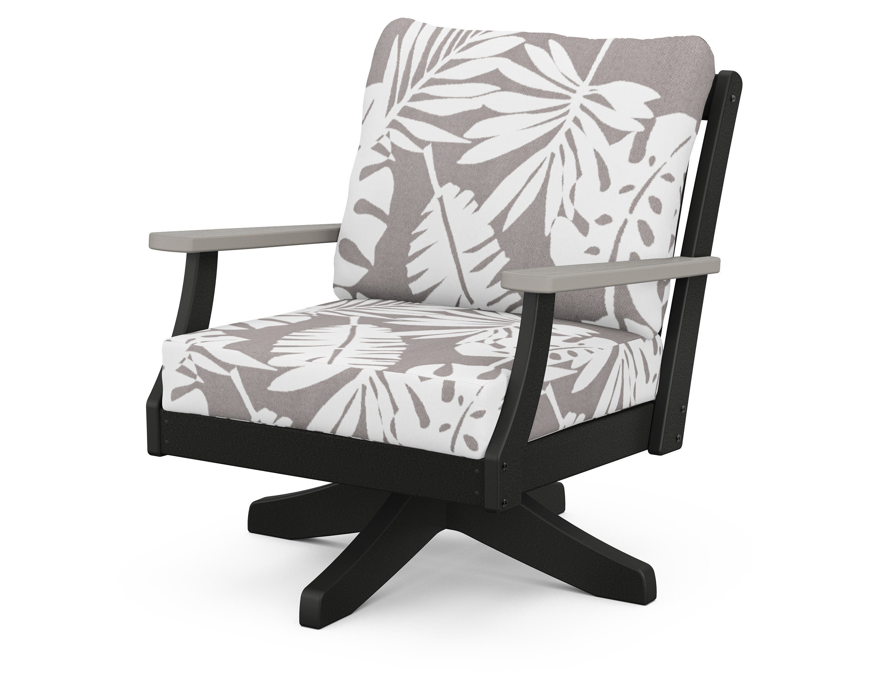 POLYWOOD® Braxton Deep Seating Swivel Chair in Black / Driftwood / Leaf Grey Mist