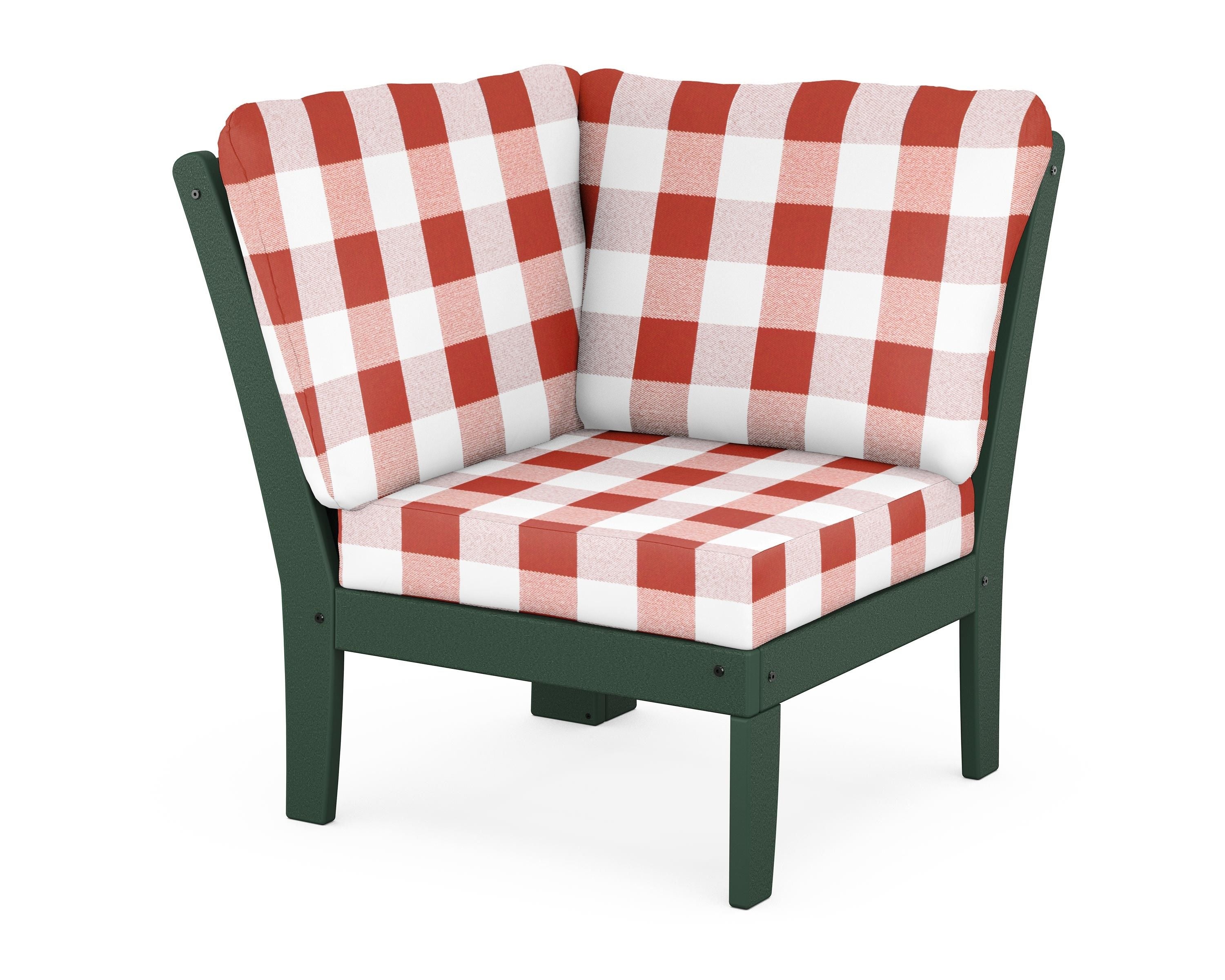 POLYWOOD® Braxton Modular Corner Chair in Green / Buffalo Plaid Crimson