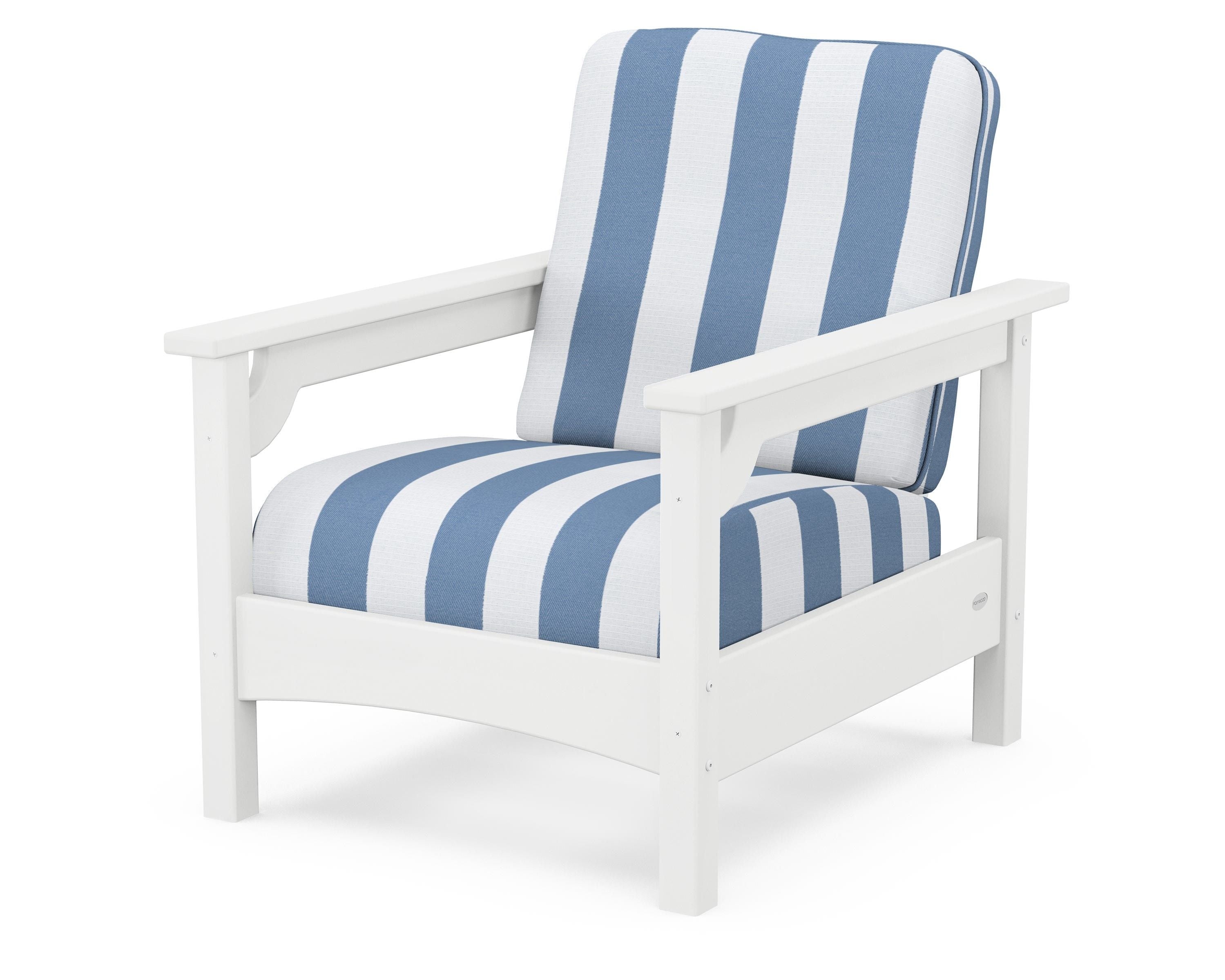 POLYWOOD® Club Chair in White / Cabana Stripe Sky Blue