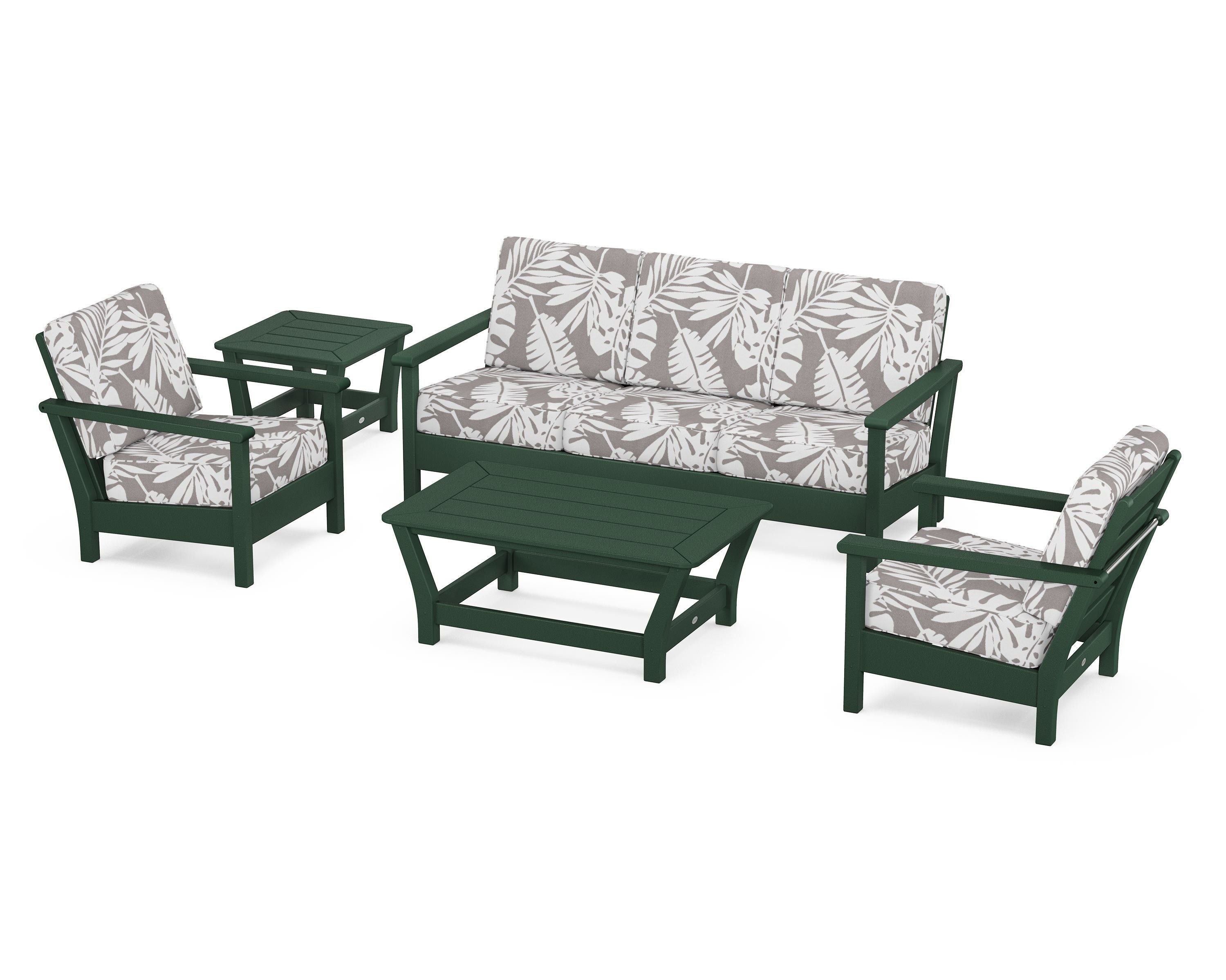 POLYWOOD® Harbour 5-Piece Deep Seating Set in Green / Leaf Grey Mist