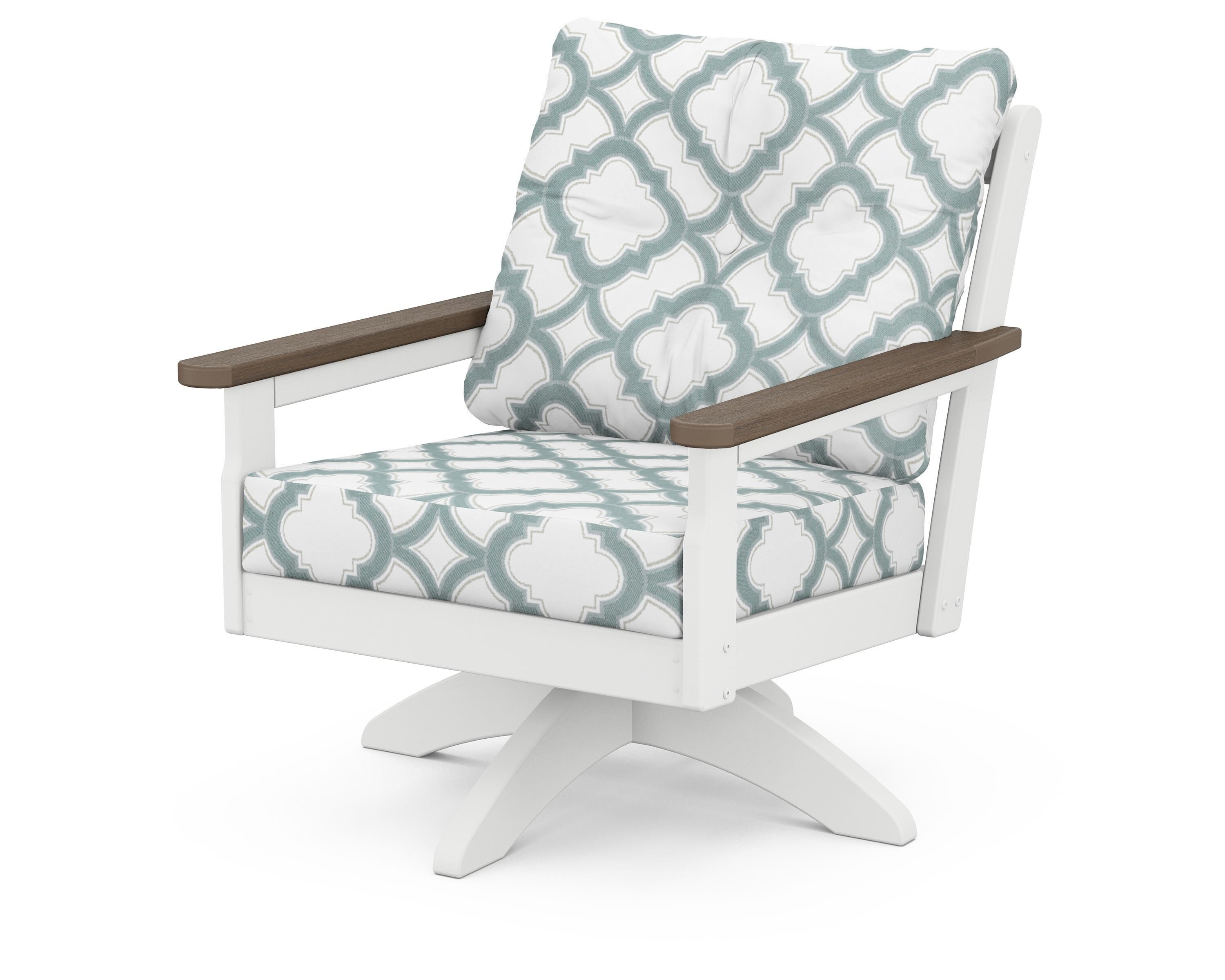 POLYWOOD® Vineyard Deep Seating Swivel Chair in White / Kona / Trellis Glacier Spa