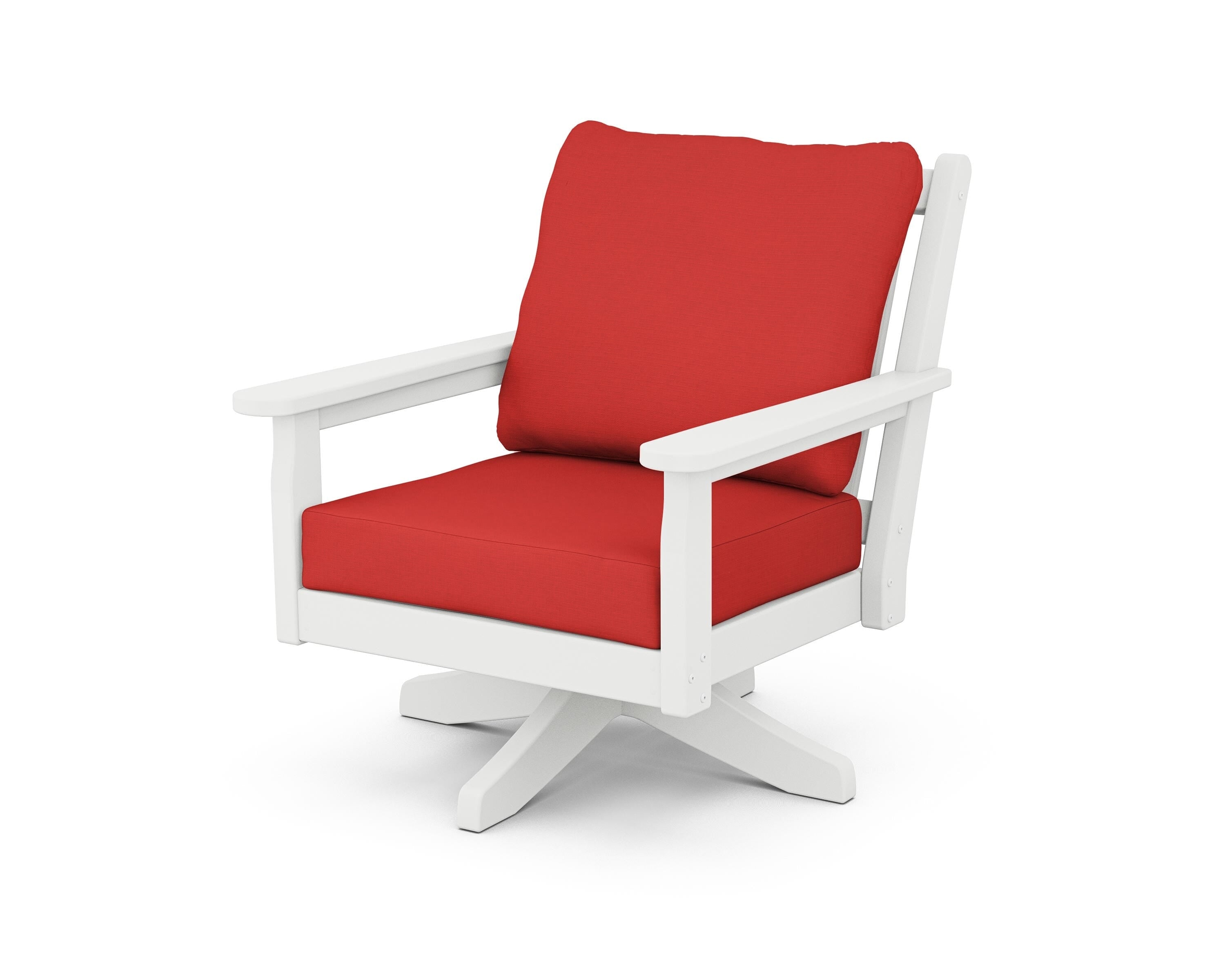 POLYWOOD® Chippendale Deep Seating Swivel Chair in White / Crimson Linen