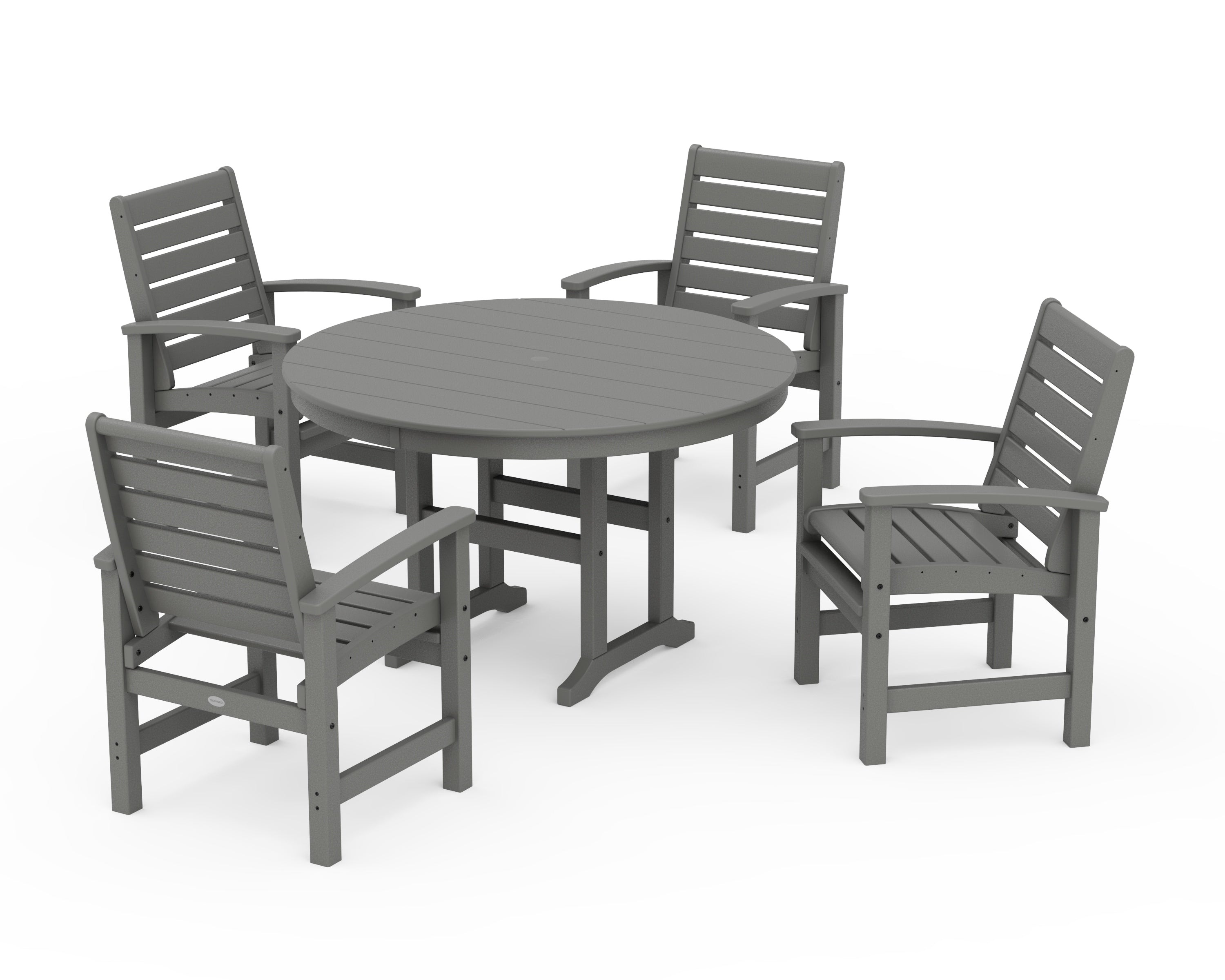 POLYWOOD® Signature 5-Piece Round Farmhouse Dining Set in Slate Grey
