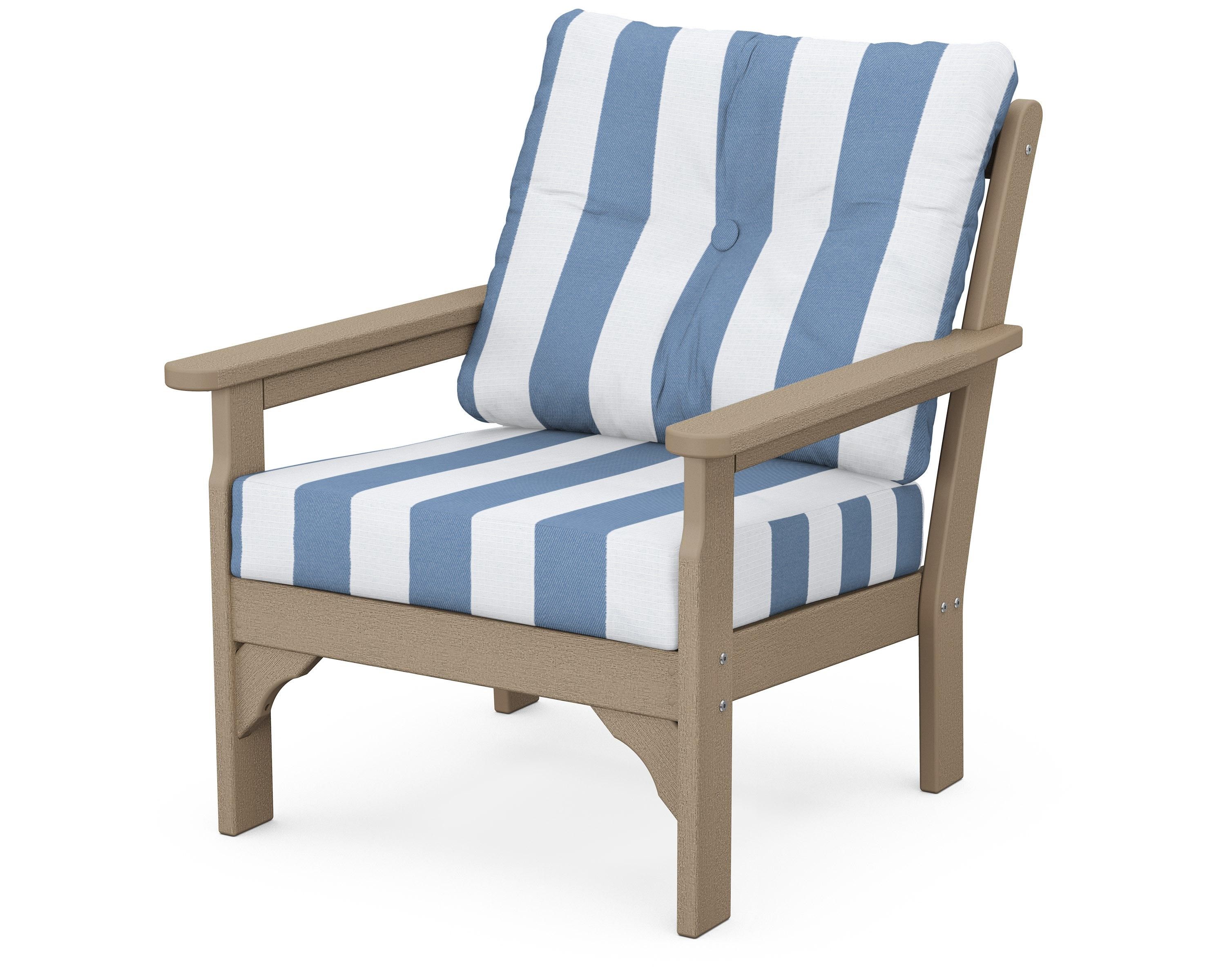 POLYWOOD® Vineyard Deep Seating Chair in Vintage Sahara / Cabana Stripe Sky Blue