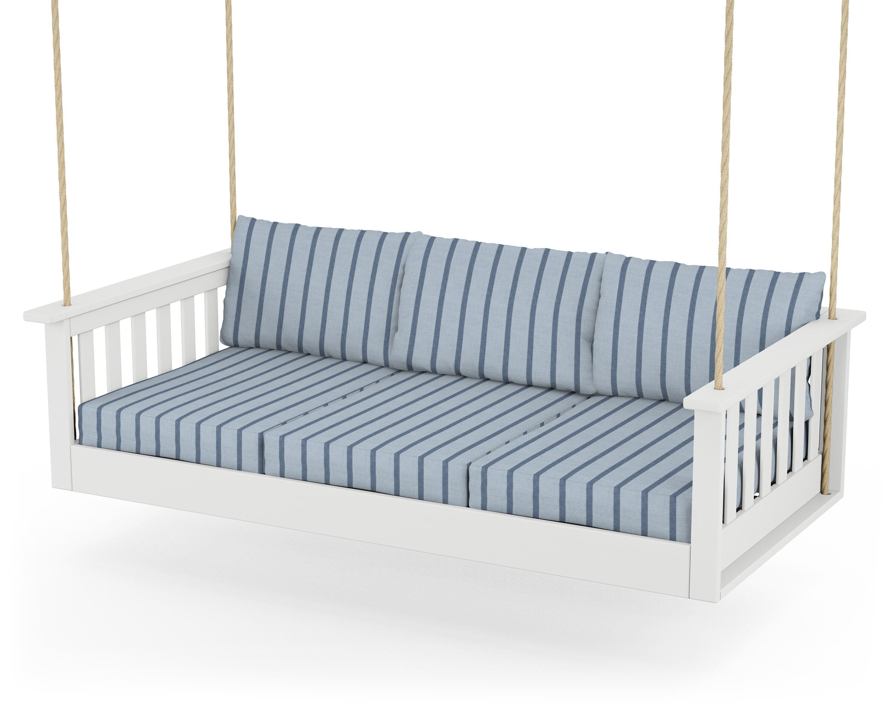 POLYWOOD® Vineyard Daybed Swing in White / Unwind Sky