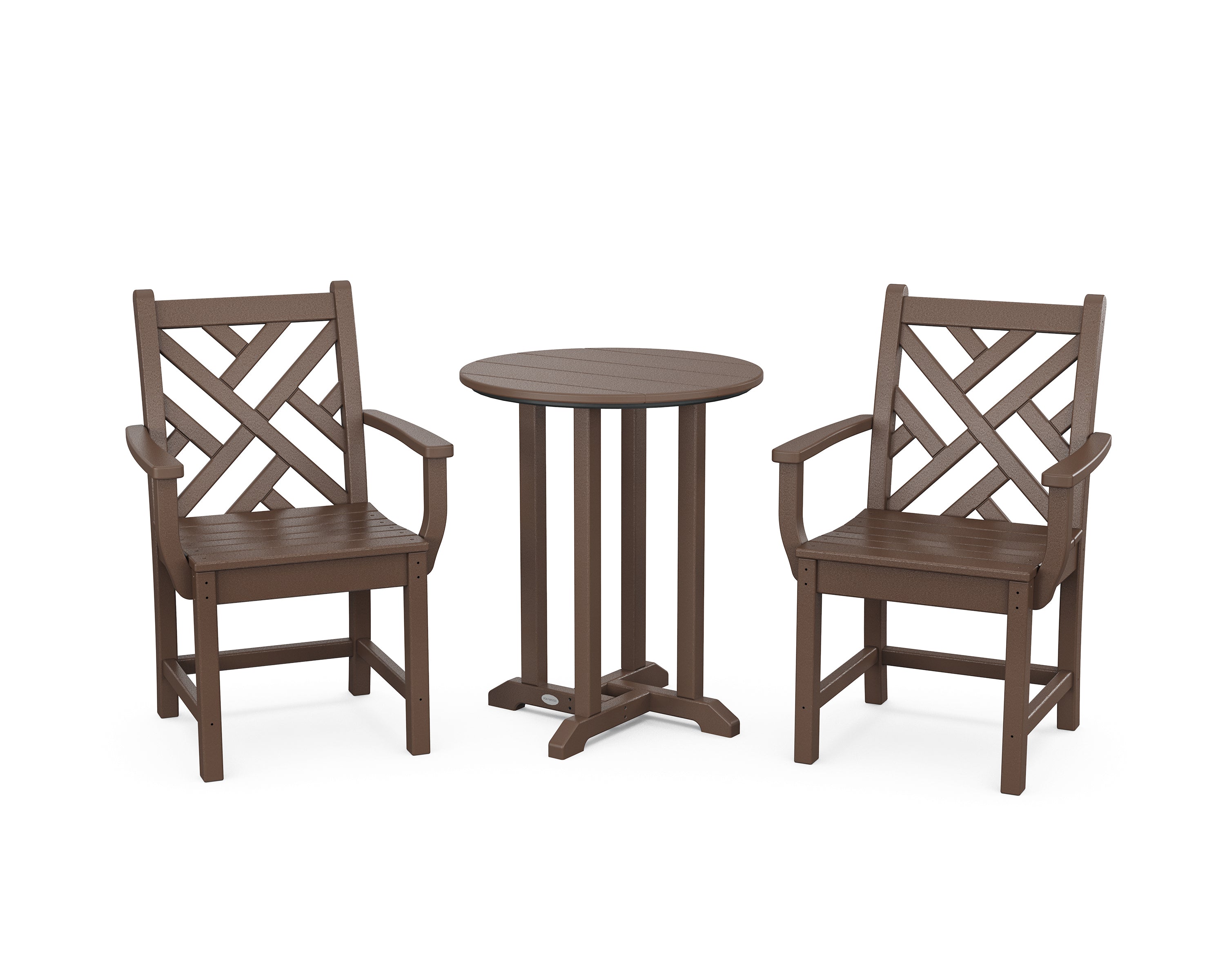 POLYWOOD® Chippendale 3-Piece Round Bistro Dining Set in Mahogany