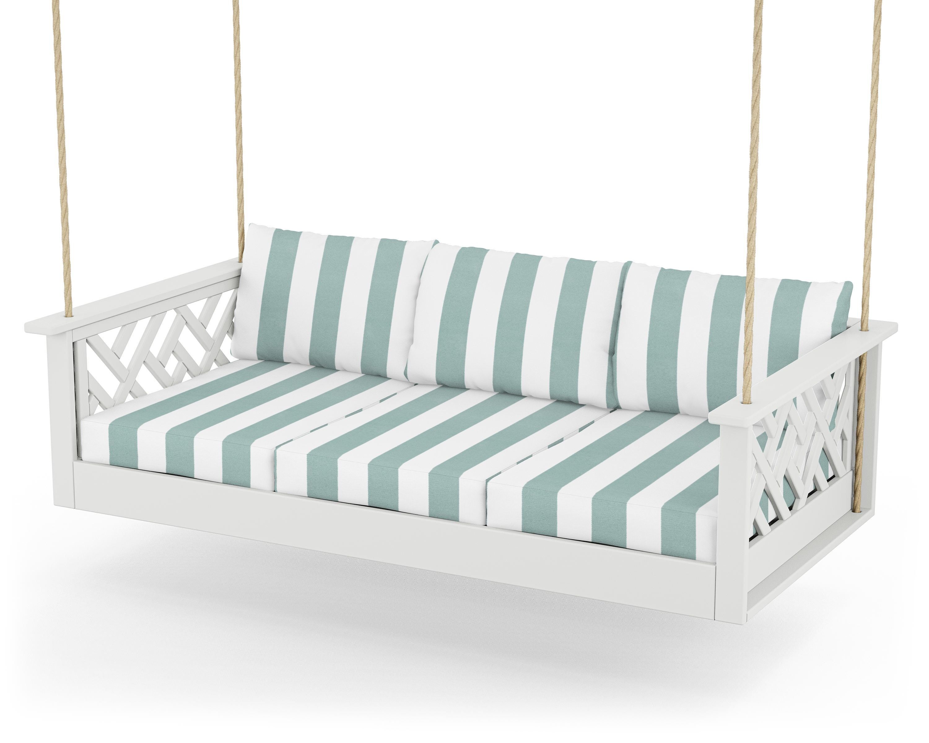 POLYWOOD® Chippendale Daybed Swing in White / Cabana Stripe Glacier Spa