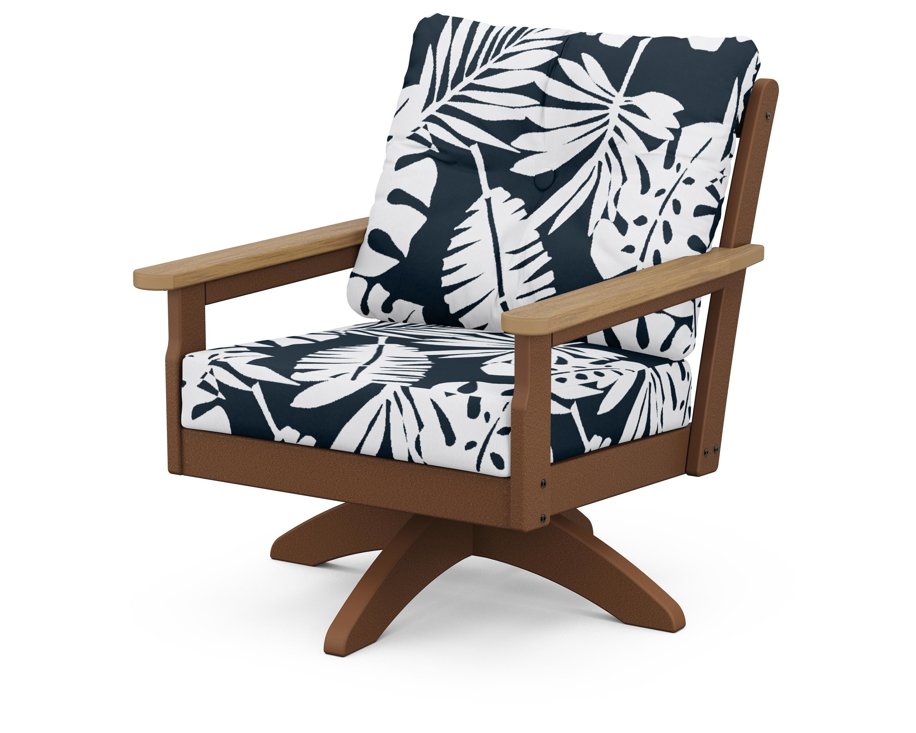 POLYWOOD® Vineyard Deep Seating Swivel Chair in Teak / Natural / Leaf Marine Indigo
