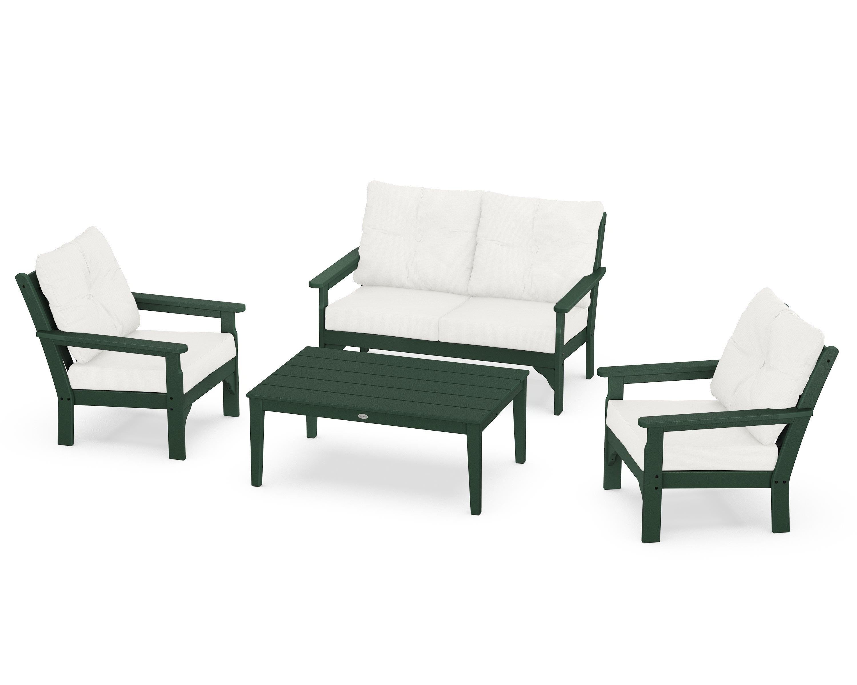 POLYWOOD® Vineyard 4-Piece Deep Seating Set in Green / Natural Linen