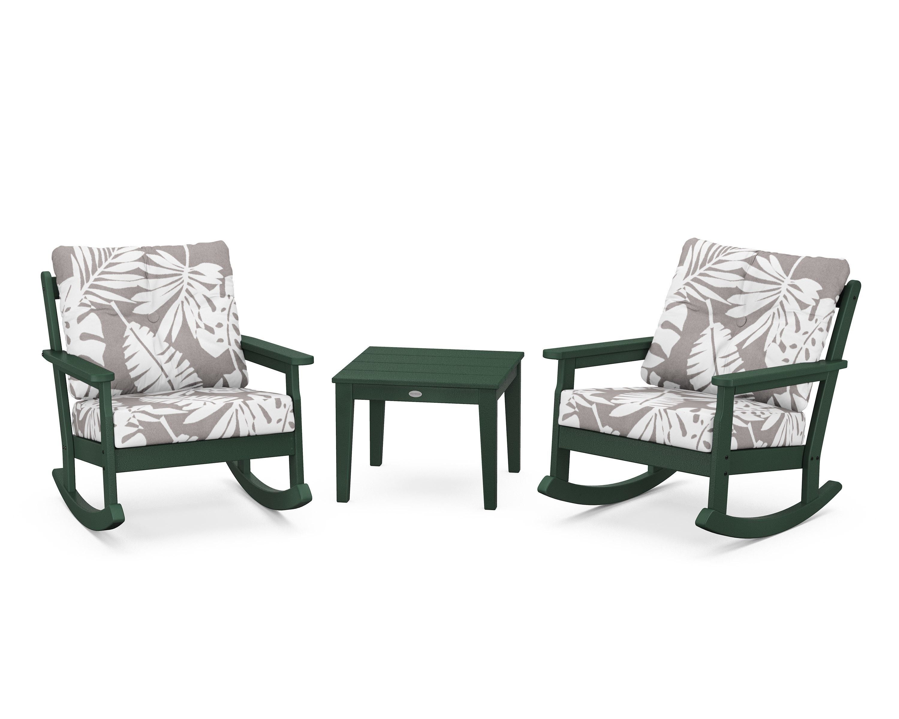 POLYWOOD® Vineyard 3-Piece Deep Seating Rocker Set in Green / Leaf Grey Mist