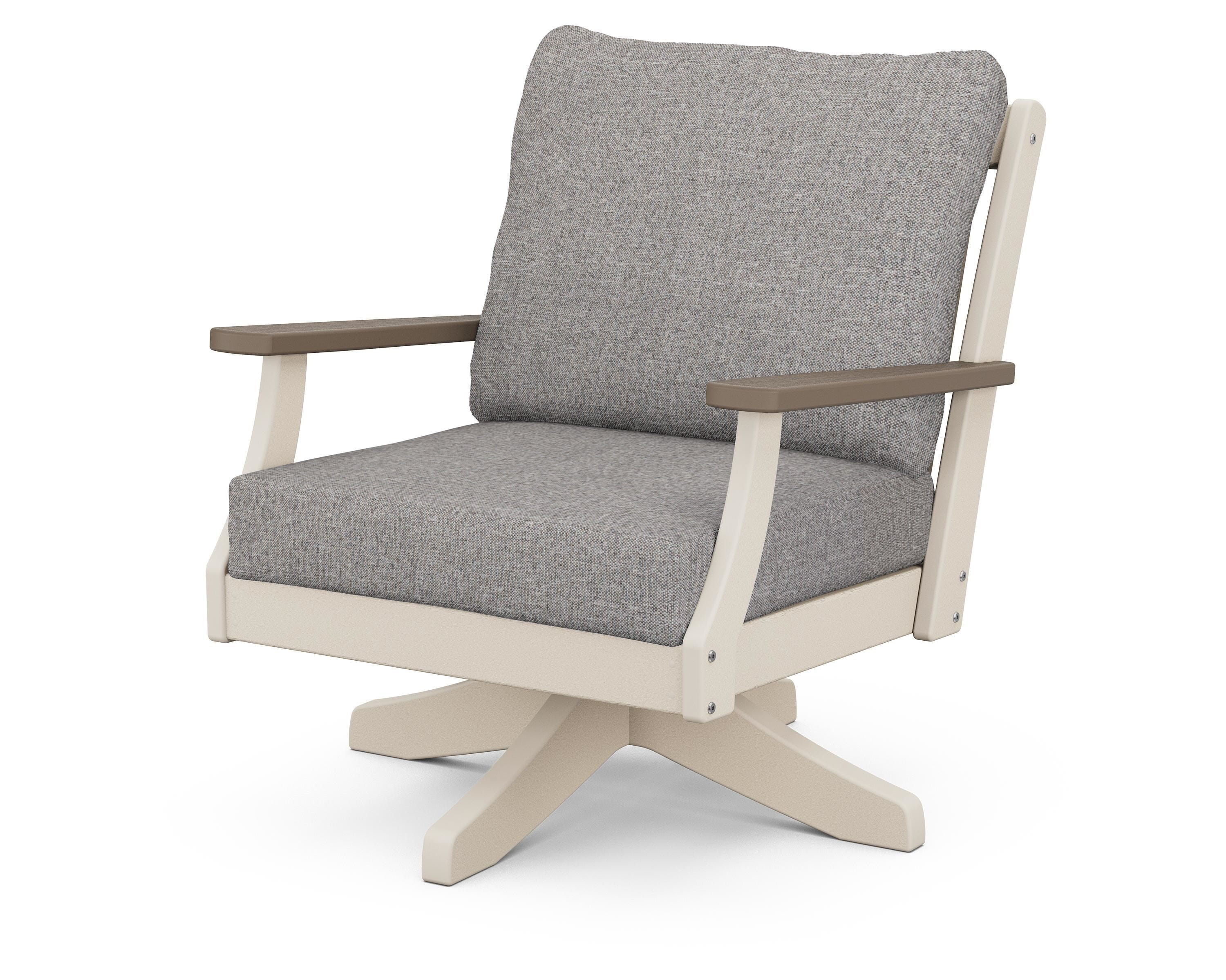 POLYWOOD® Braxton Deep Seating Swivel Chair in Sand / Kona / Grey Mist
